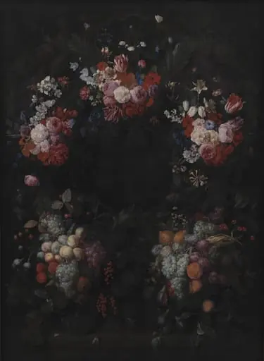 Stone Cartouche with Fruit and Flower Garland
