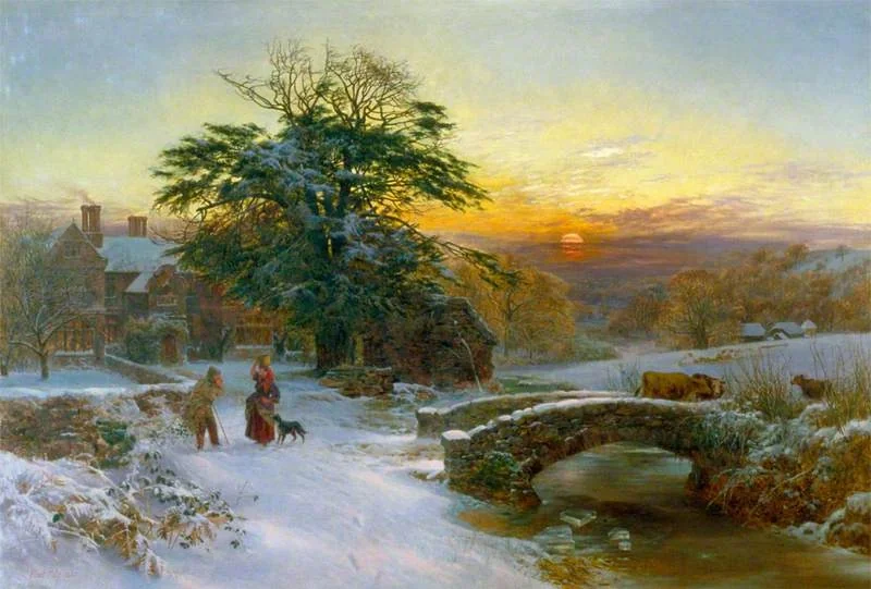 Winter Scene with Cattle and Figures, by George Vicat Cole, oil, 1865
