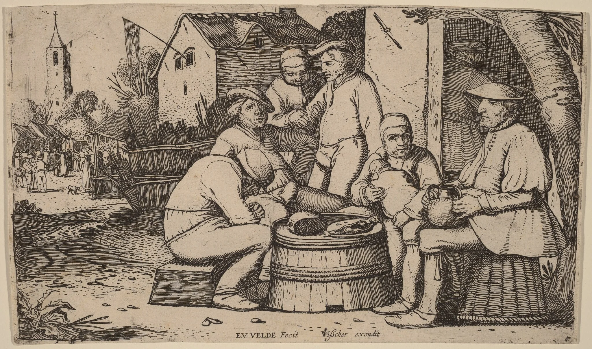 Peasants Lunching in Open Air, by Velde, Esaias van de, I, ink, 1610