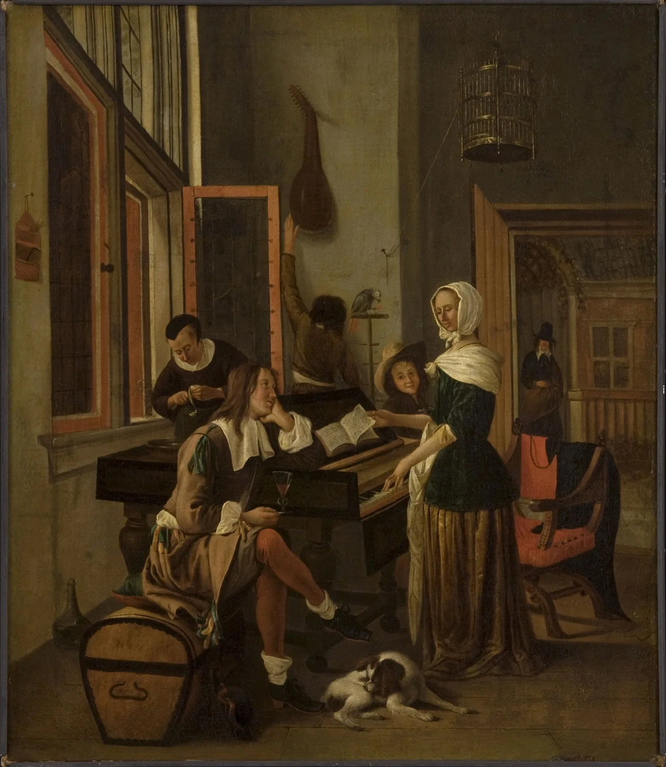 Lady at a Clavichord, by Unknown, oil, 1664