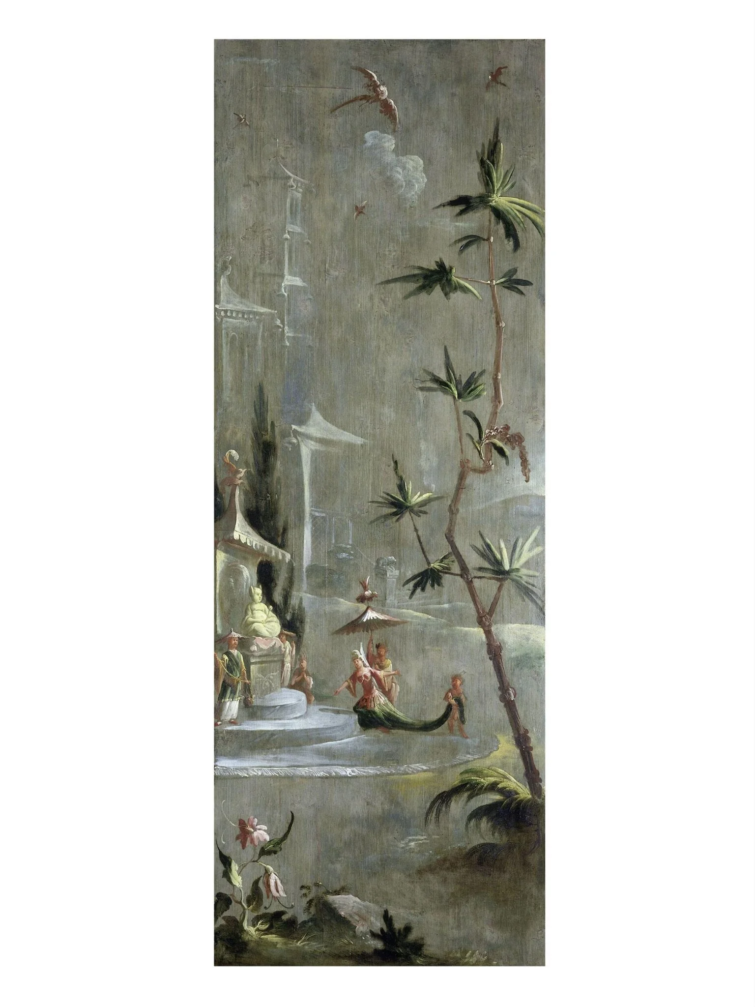 A Chinese Princess at a Shrine (one of eleven panels with Chinoiserie decoration), by Robert Robinson, oil, 1696