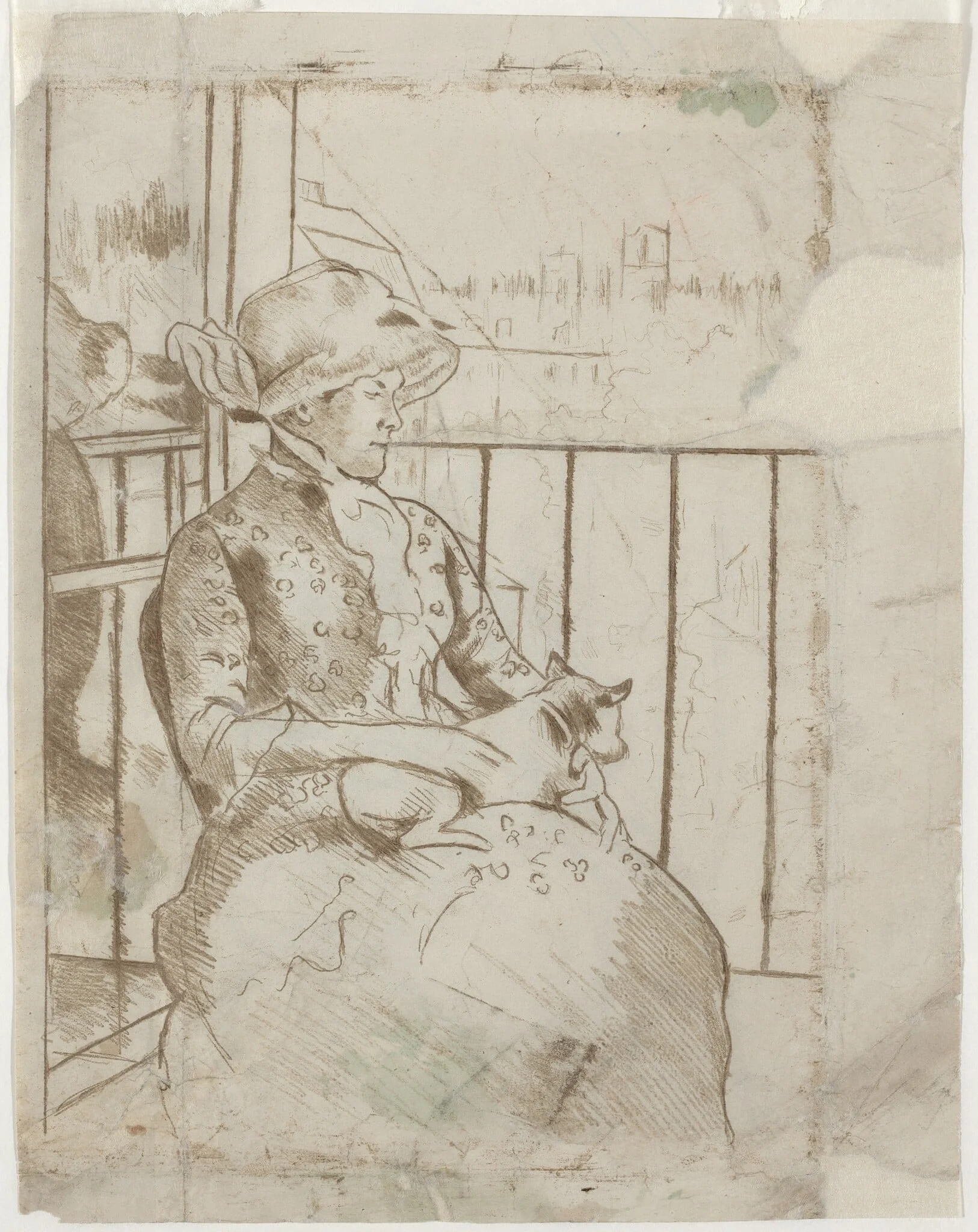 Susan on a Balcony Holding a Dog [verso], by Mary Cassatt, 1883