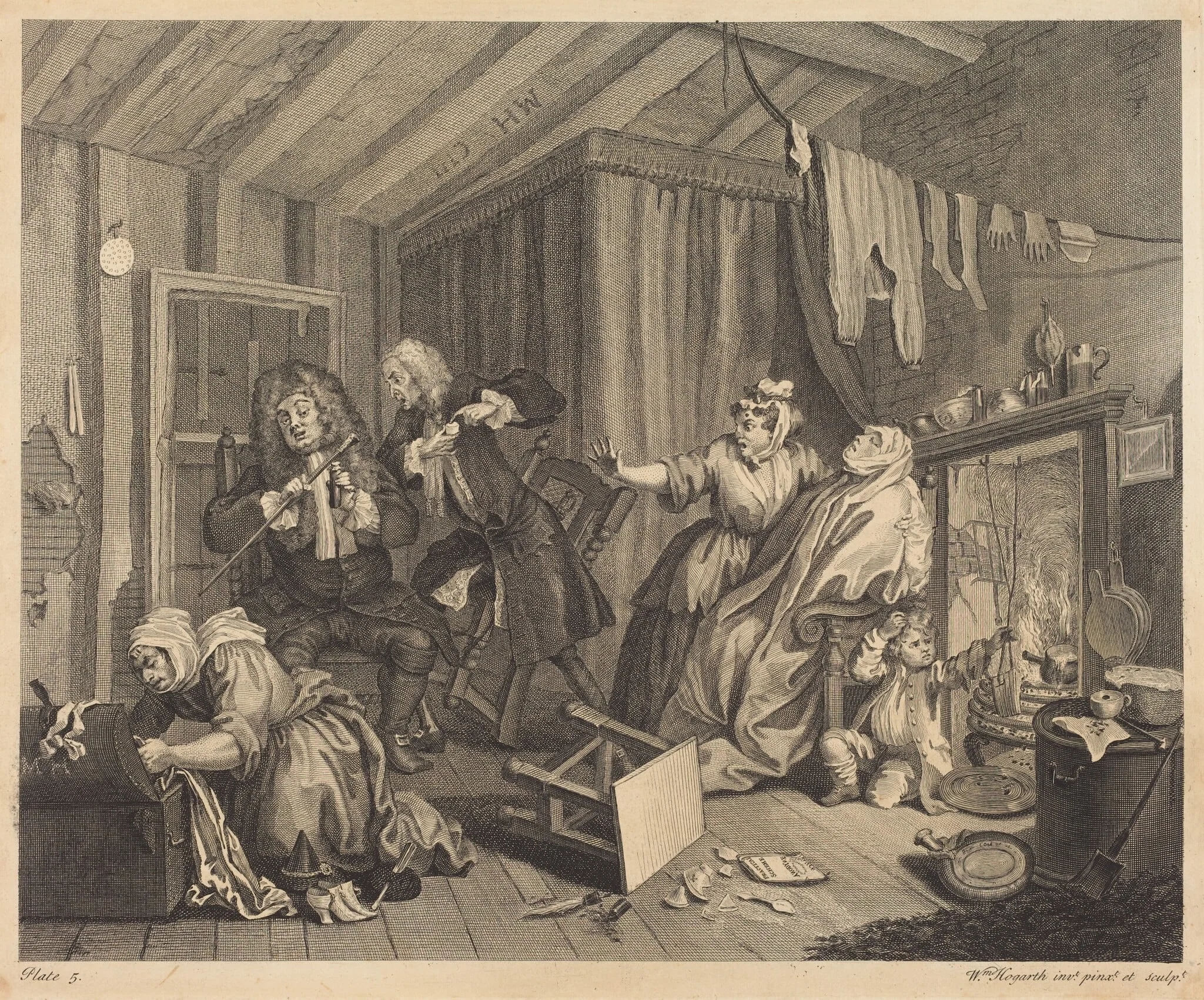 A Harlot's Progress: pl.5, by William Hogarth, ink, 1732
