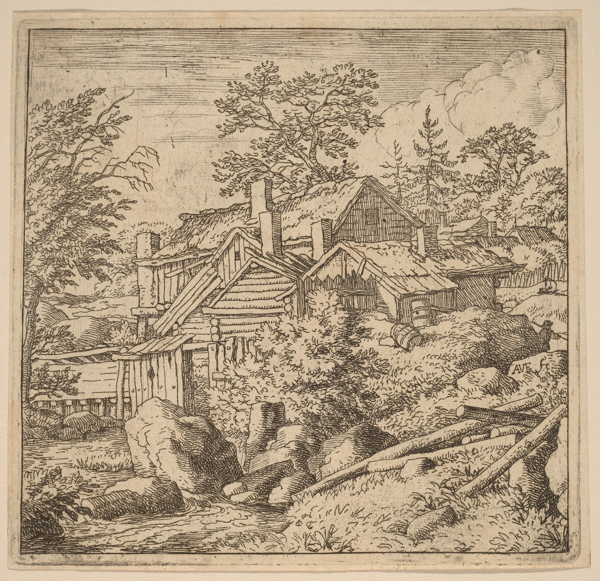 Hamlet on a Mountain Side, by Allart van Everdingen, ink, 1650