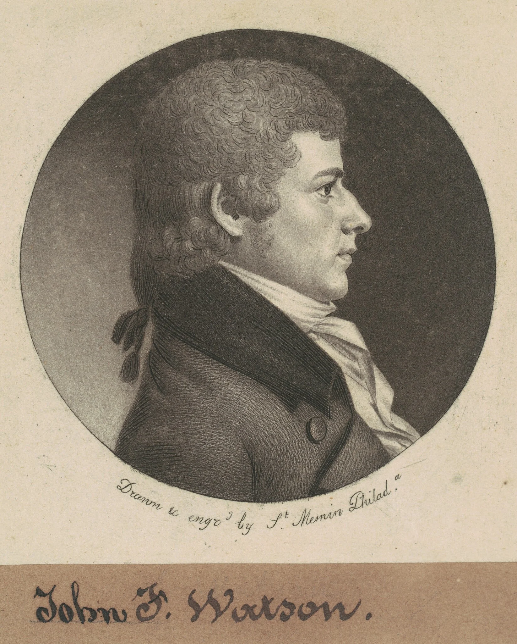 John Fanning Watson, by Charles Balthazar Julien Févret de Saint-Mémin, ink, 1800