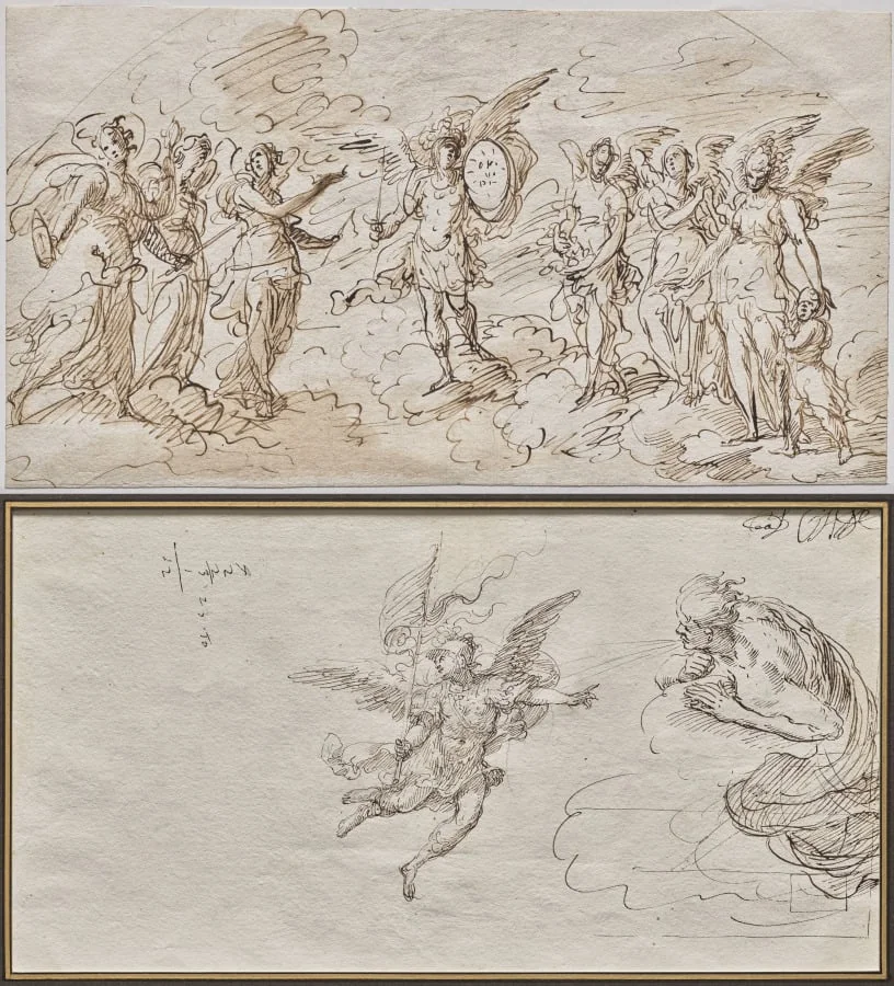 The Seven Archangels (recto); Studies of an Archangel and a Wind God (verso), by Massimo Stanzione, 1624