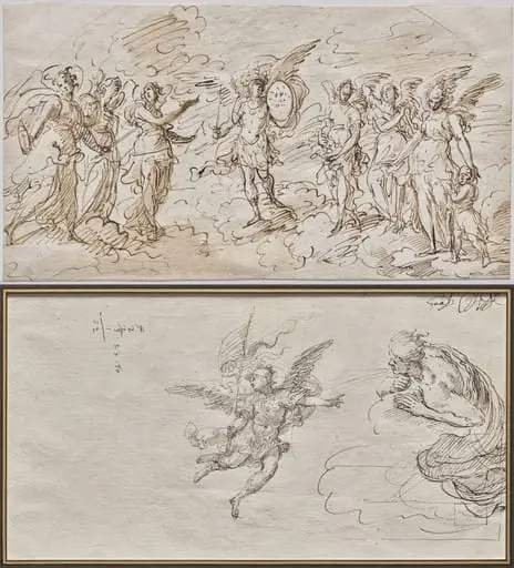 The Seven Archangels (recto); Studies of an Archangel and a Wind God (verso)