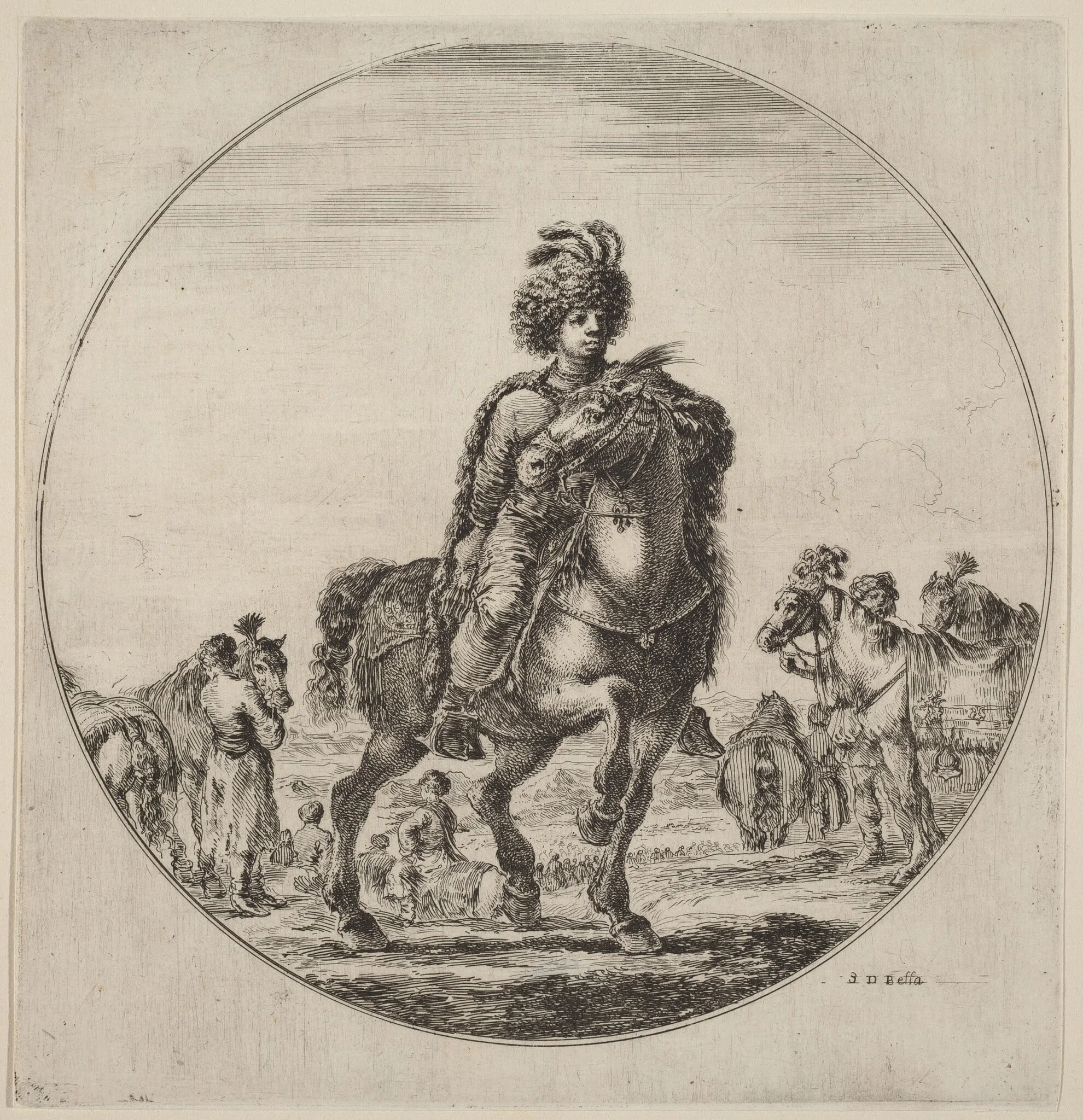 Hungarian Cavalier, by Stefano Della Bella, ink, 1637