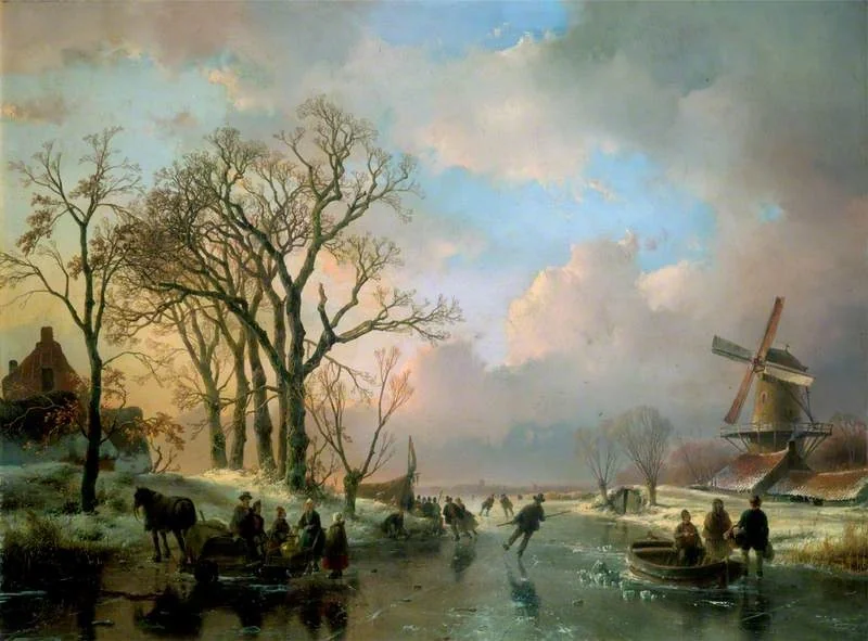 Skating in Holland, by Andreas Schelfhout, oil, 1846