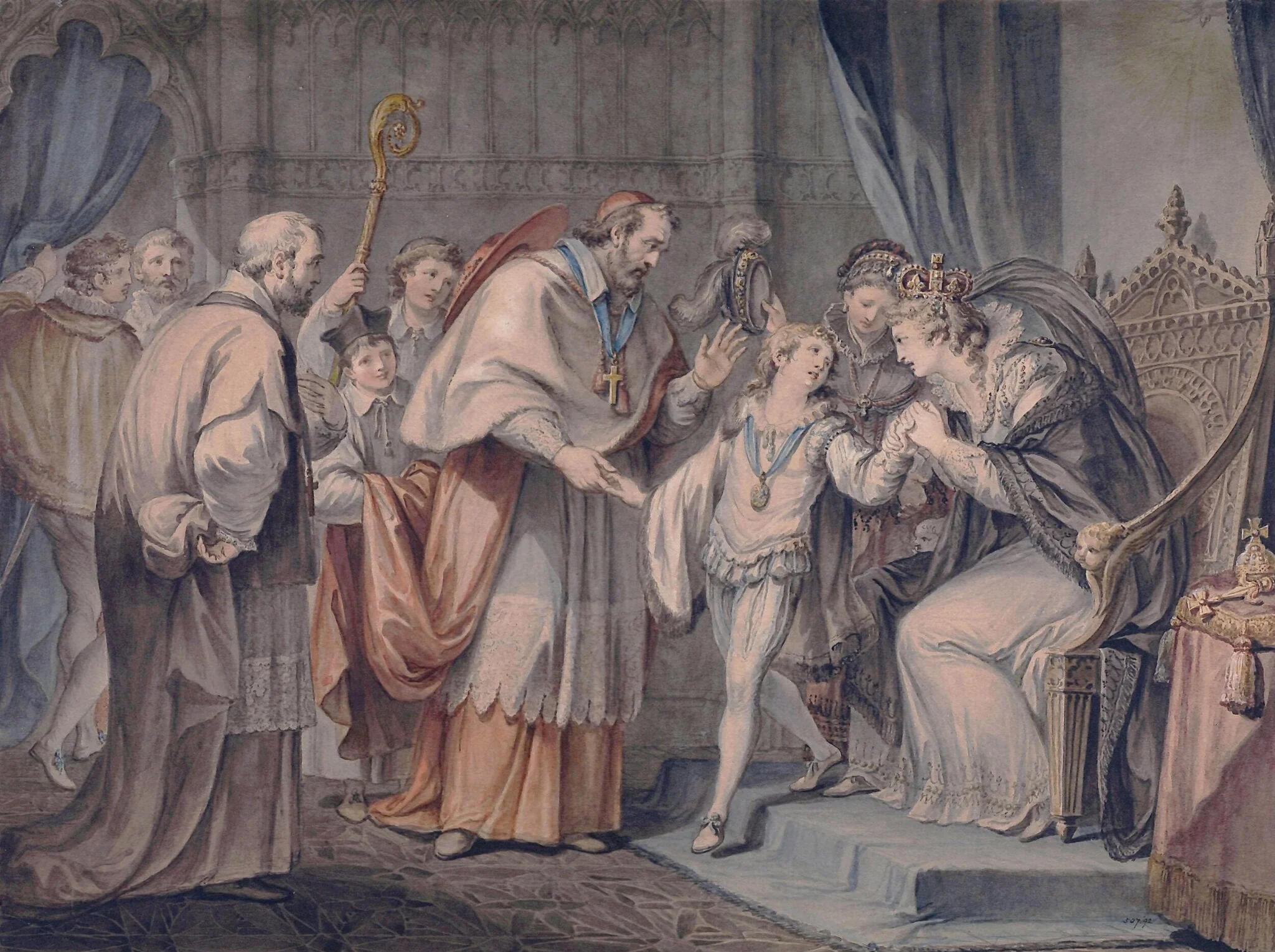Richard, Duke of York, taking leave of his mother, Elizabeth Woodville, in the Sanctuary, Westminster