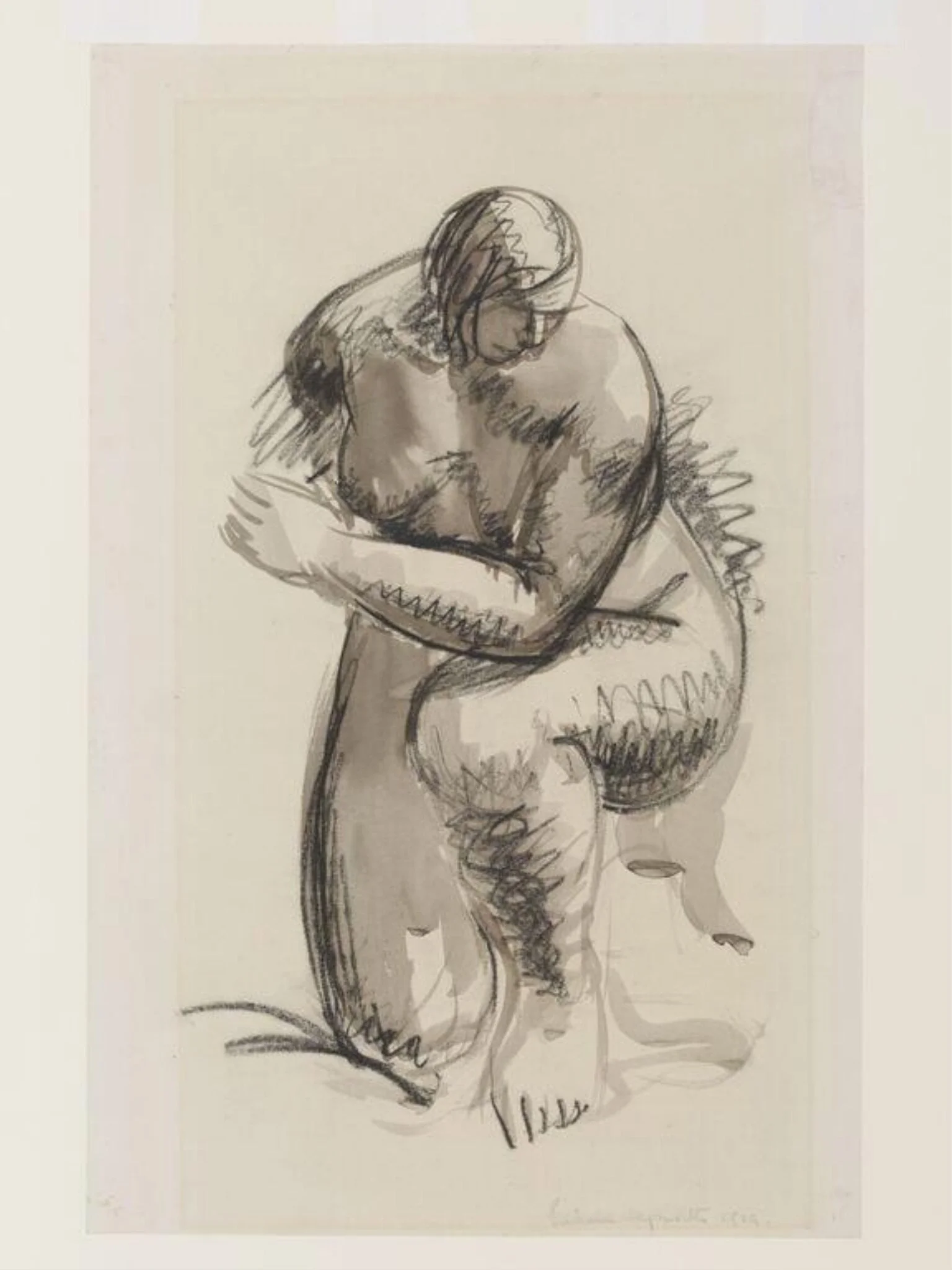Figure study of a crouching nude woman