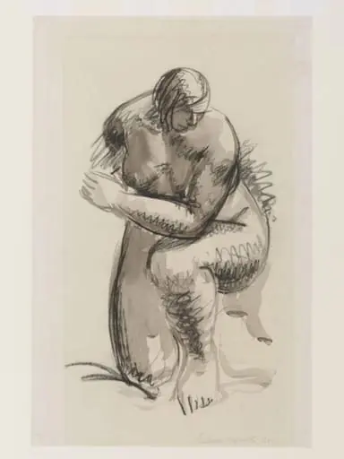 Figure study of a crouching nude woman