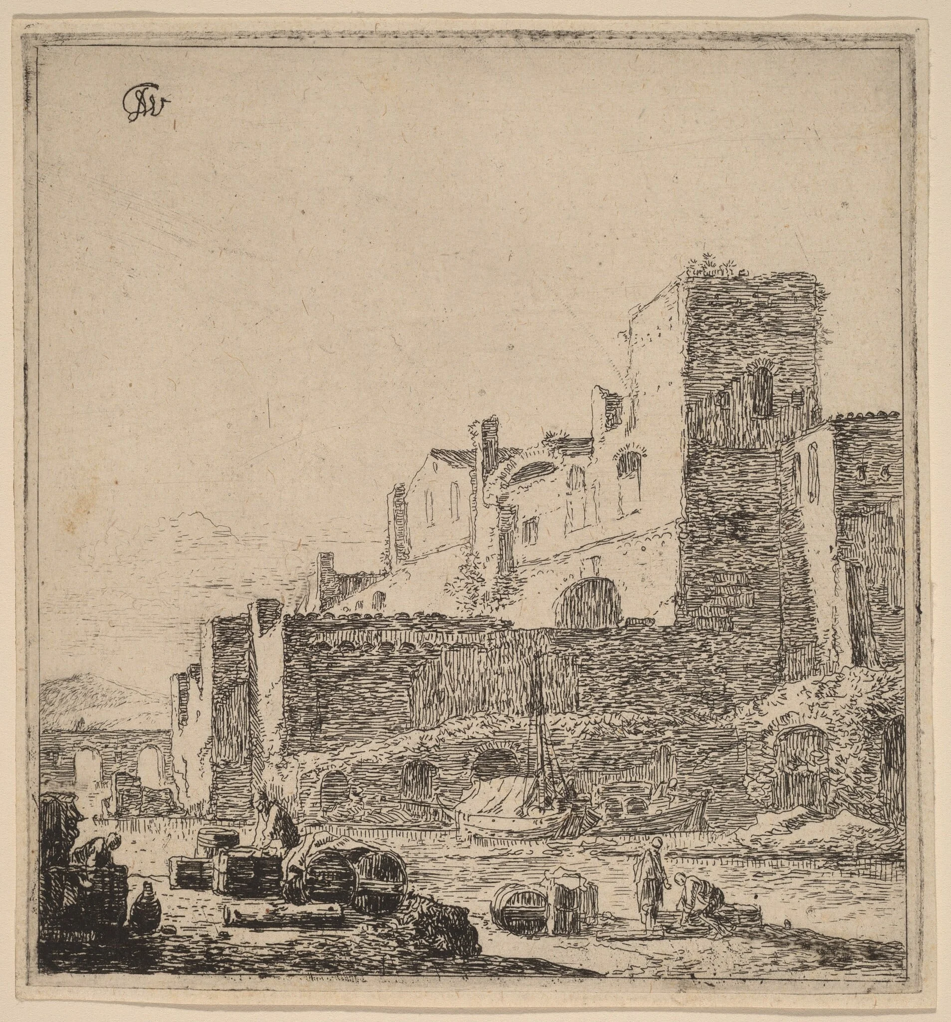 Sailors at the Waterside, by Thomas Wyck, ink, 1646