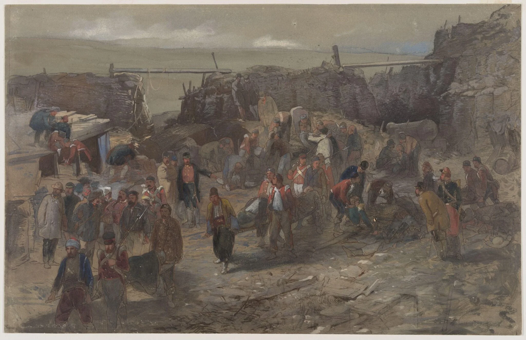 Interior of the Redan Battery after the Fall of Sebastopol, 1855, by William R.I. F.R.G.S. Simpson, watercolor, 1855