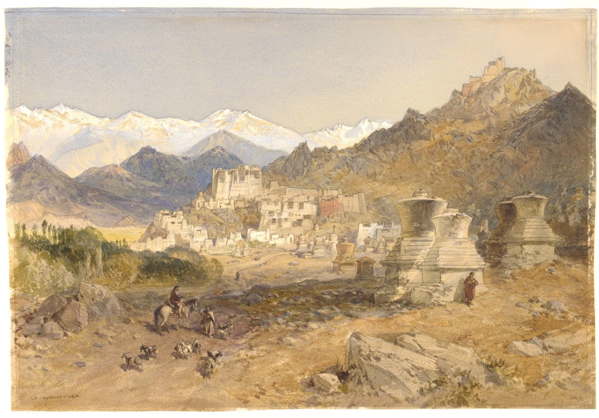 The Palace at Leh with stupas in the foreground