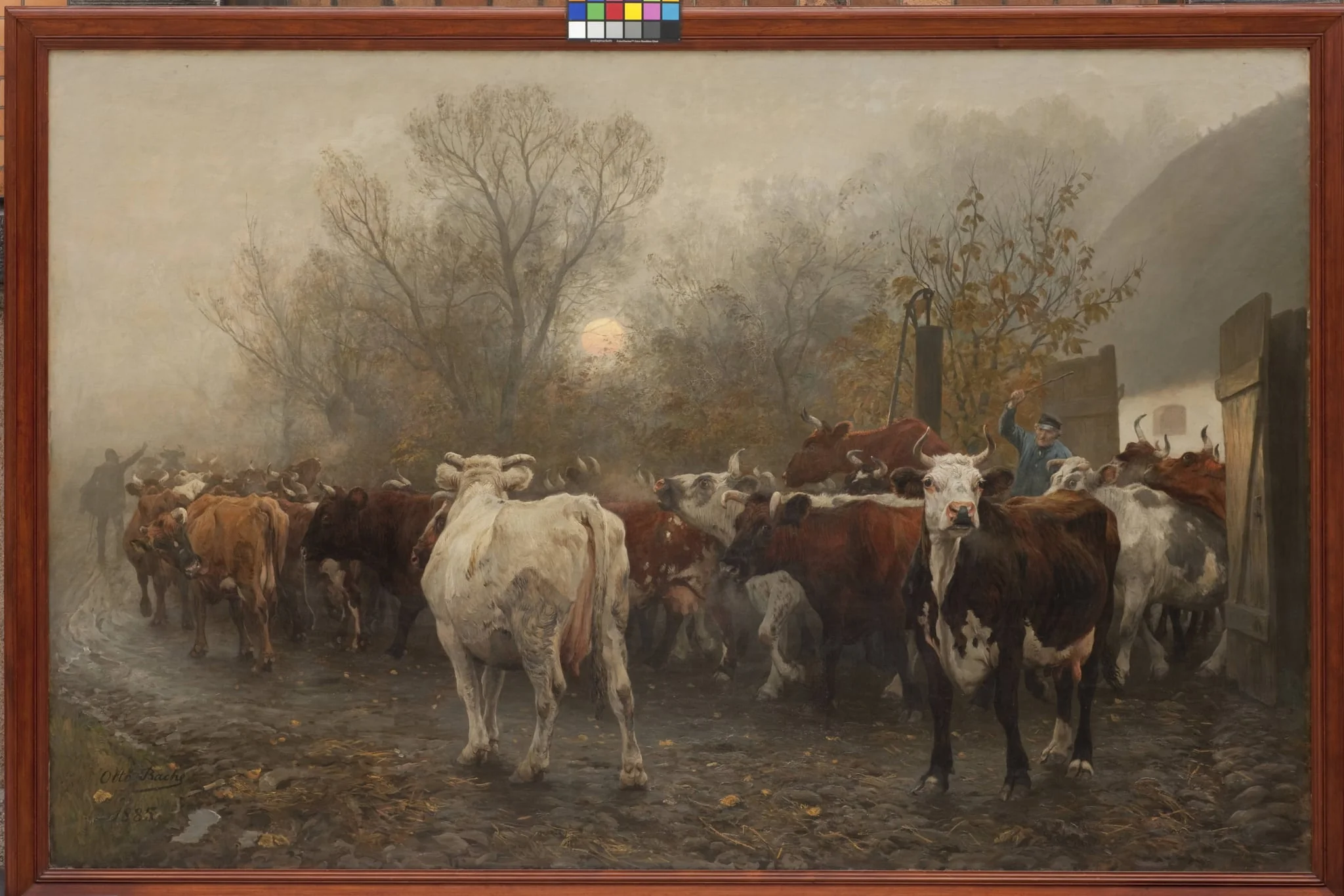 Driving Cows out of the Cowhouse, by Unknown, 1885