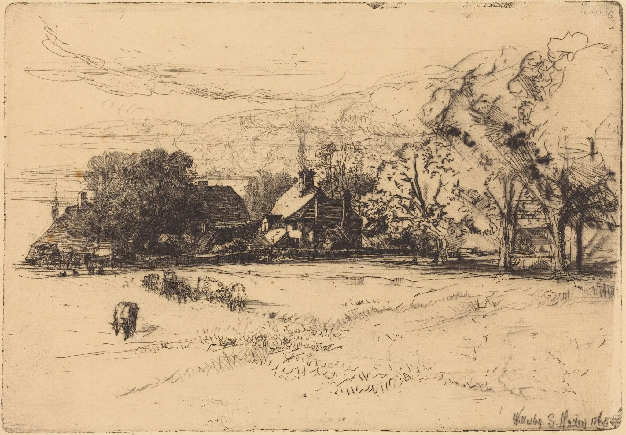 Old Willesley House, by Francis Seymour Haden, ink, 1865