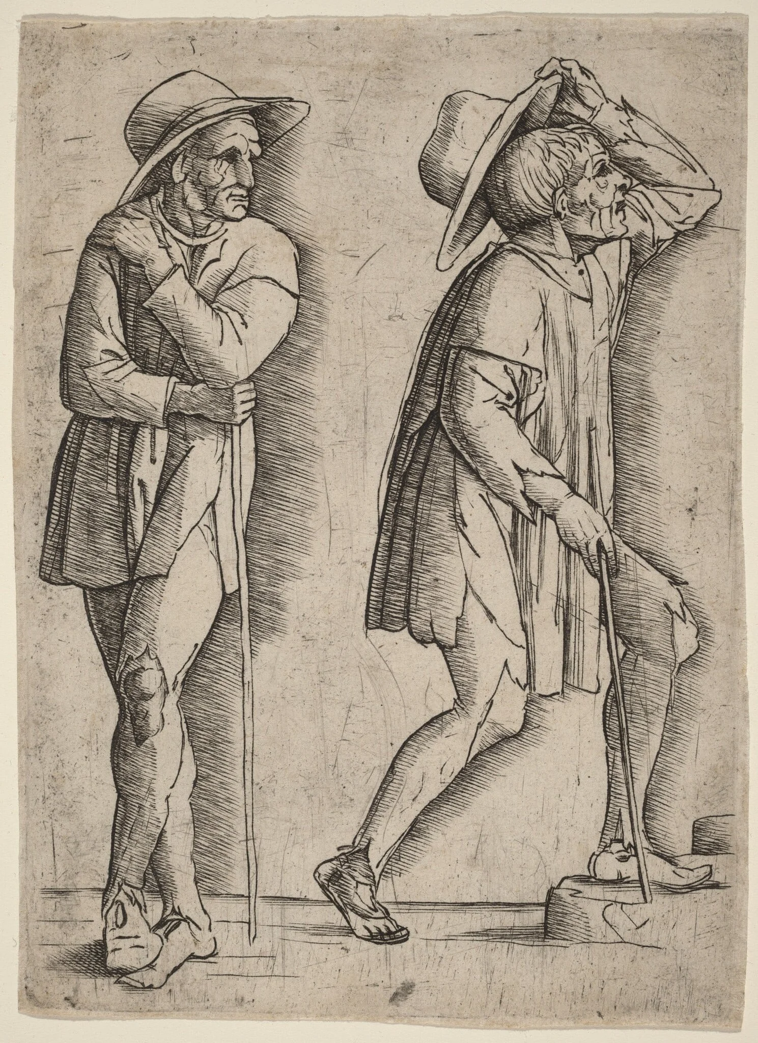 Two Peasants, by Italian 15th Century, ink, 1494
