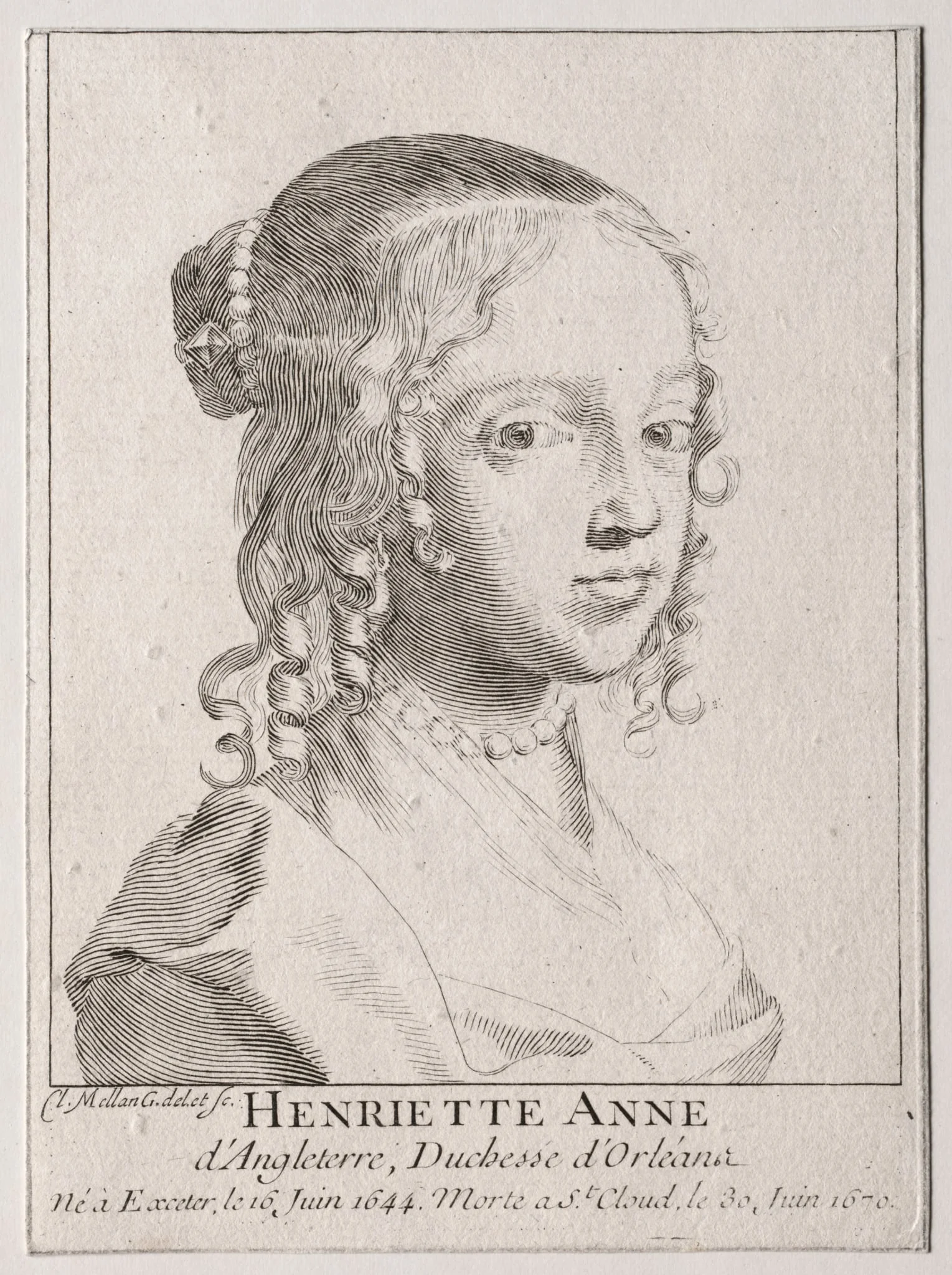 Henriette-Marie d'Angleterre, duchess d'Orleans, by Claude Mellan, 1658
