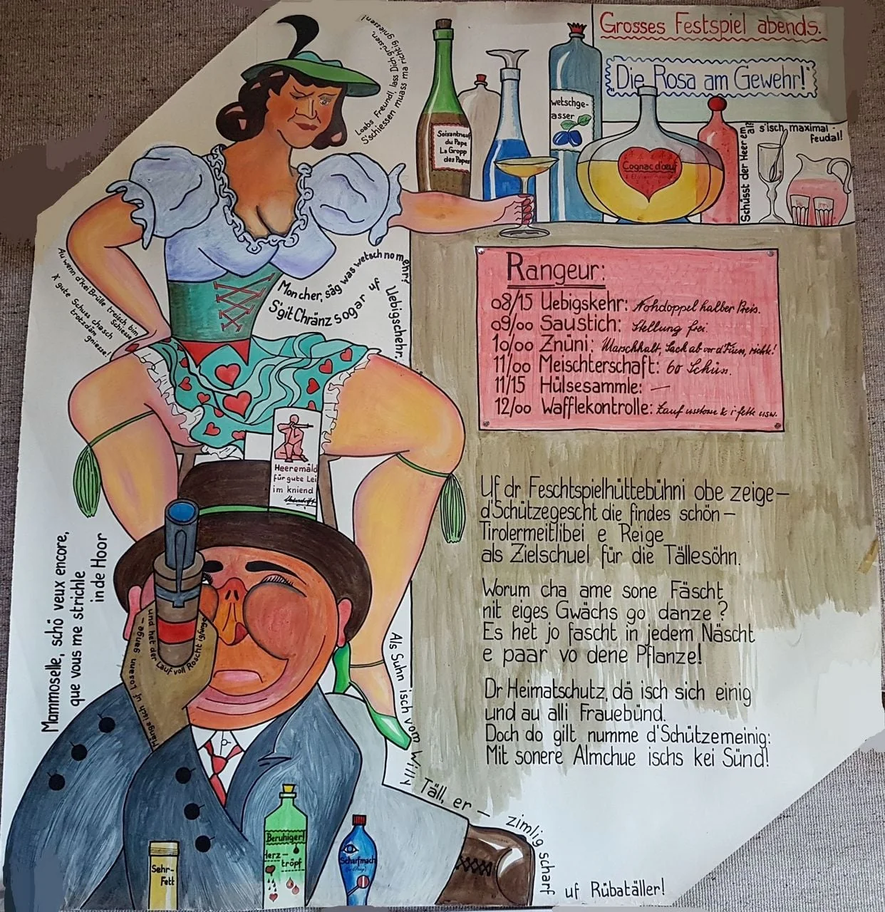 Fasnachtshelge "Die Rosa am Gewehr", by Max Rickenbacher-Hufschmid, unspecified, 1957