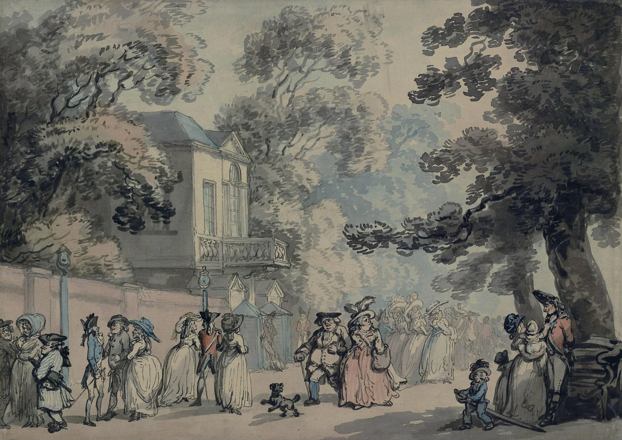 Entrance to the Mall, Spring Gardens, by Thomas Rowlandson, watercolor, 1780