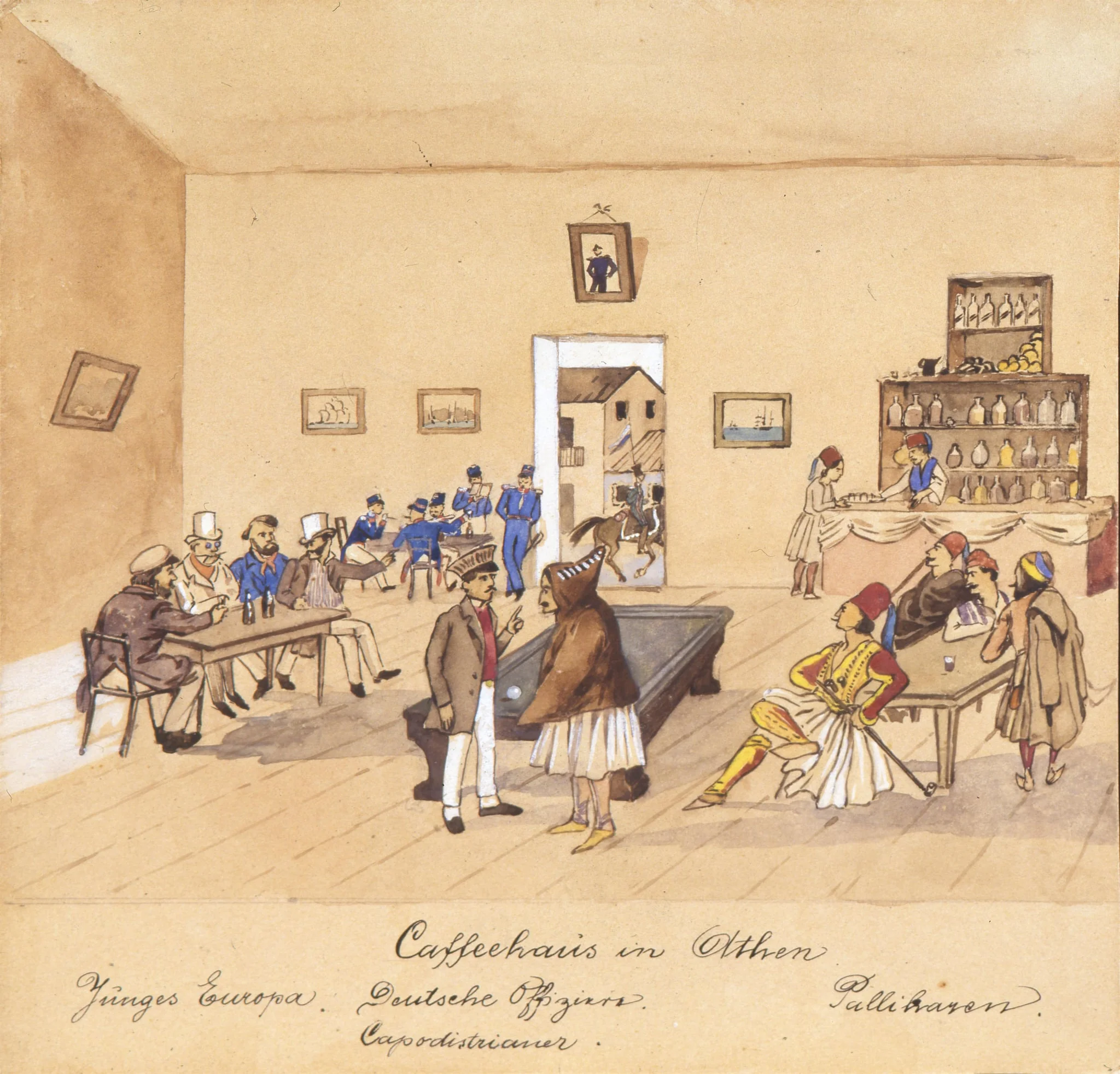 Καφενείο στην Αθήνα, by Koellnberger Ludwig, unspecified, 1835