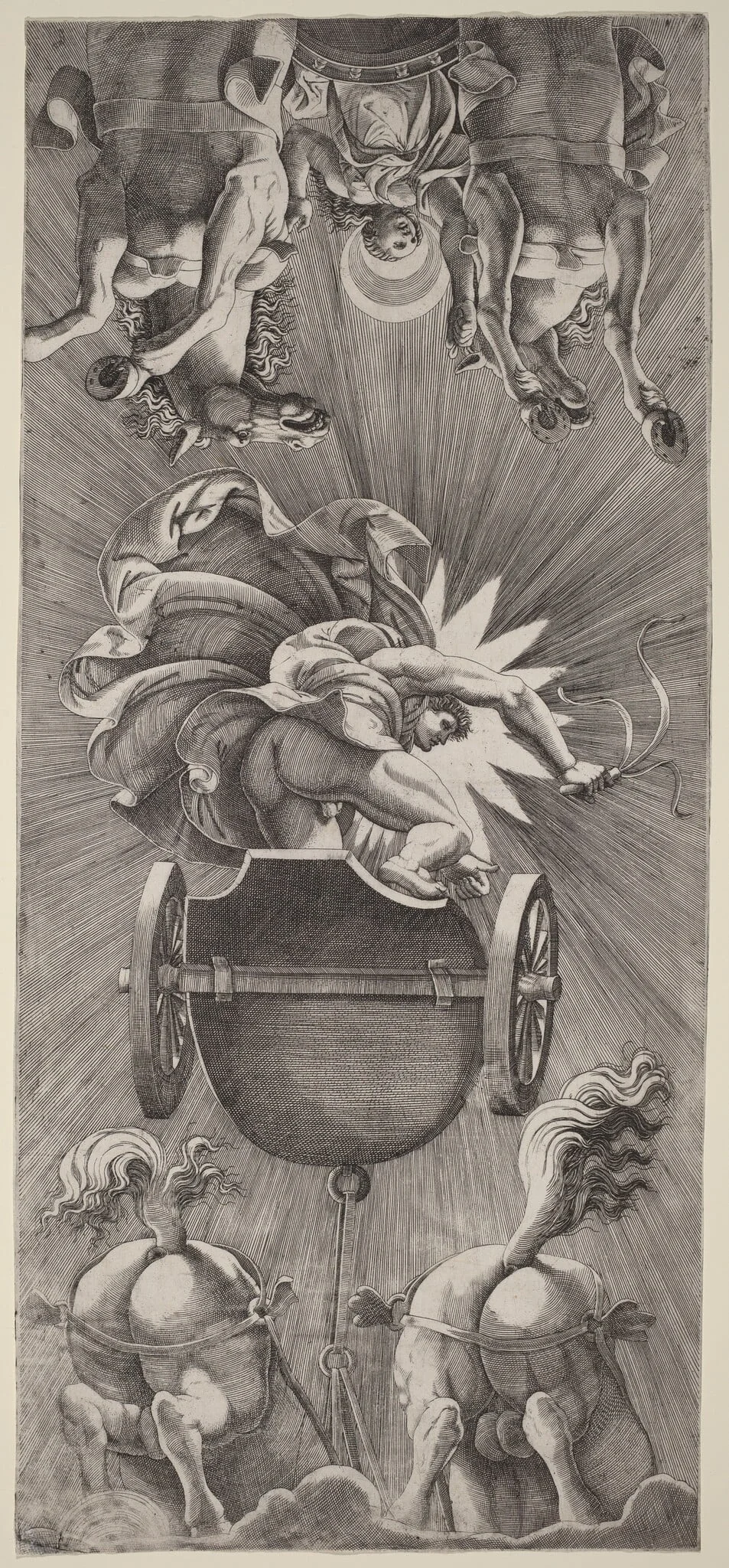 The Setting of the Sun with Chariots of Apollo and Diana, by Adamo Scultori, ink, 1558