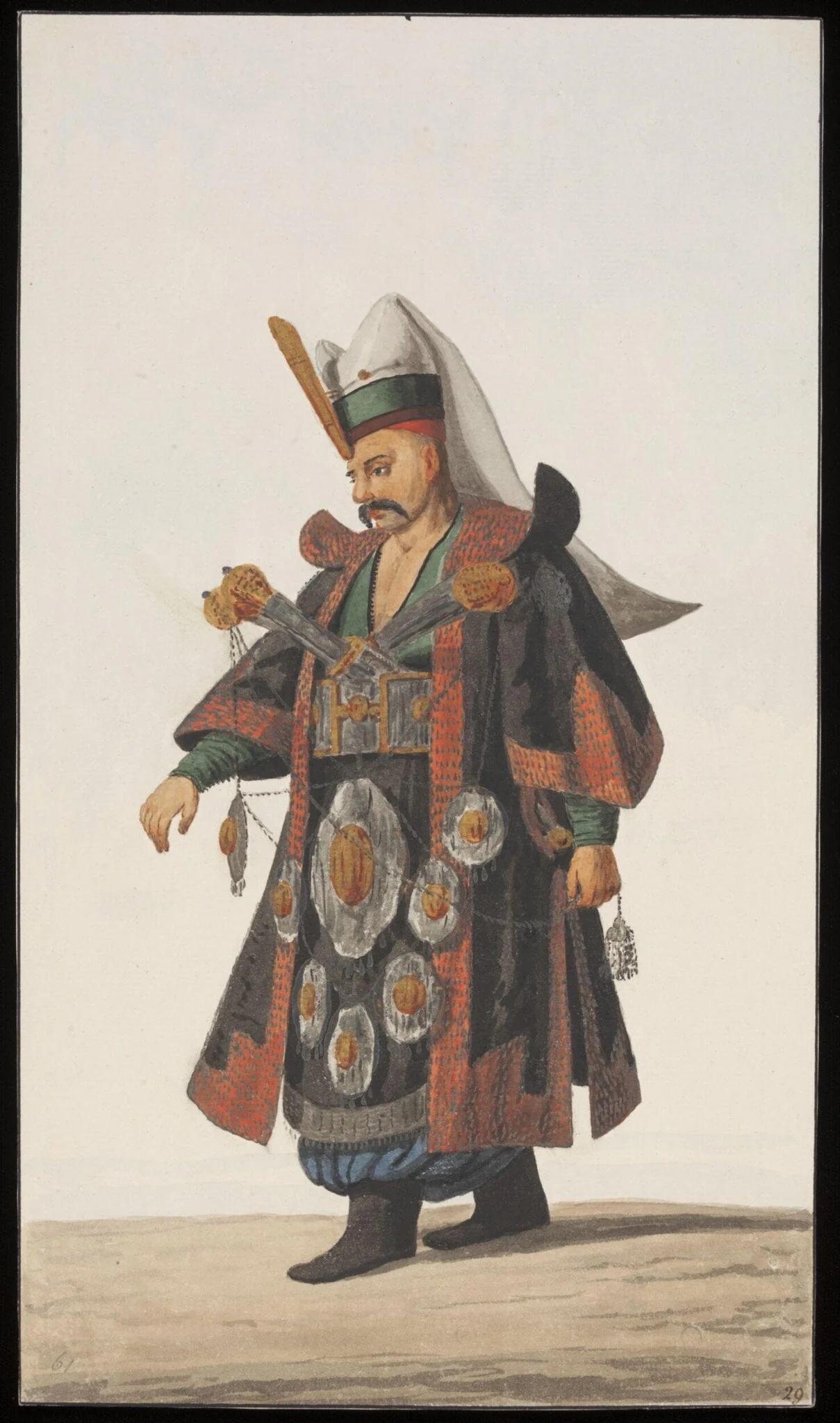Ascibasi, or Commander of the Janisseries in ceremonial dress, by Anonymous Greek artist, watercolor, 1809