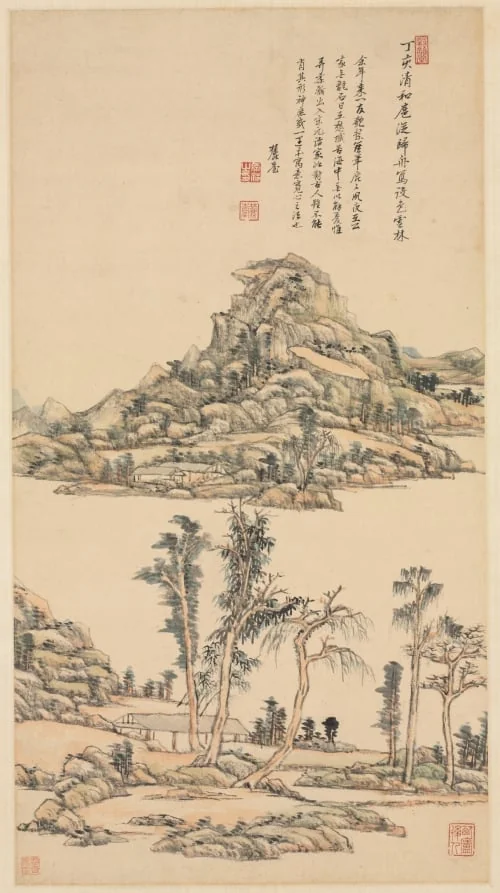 Landscape after Ni Zan, by Wang Yuanqi, unspecified, 1707