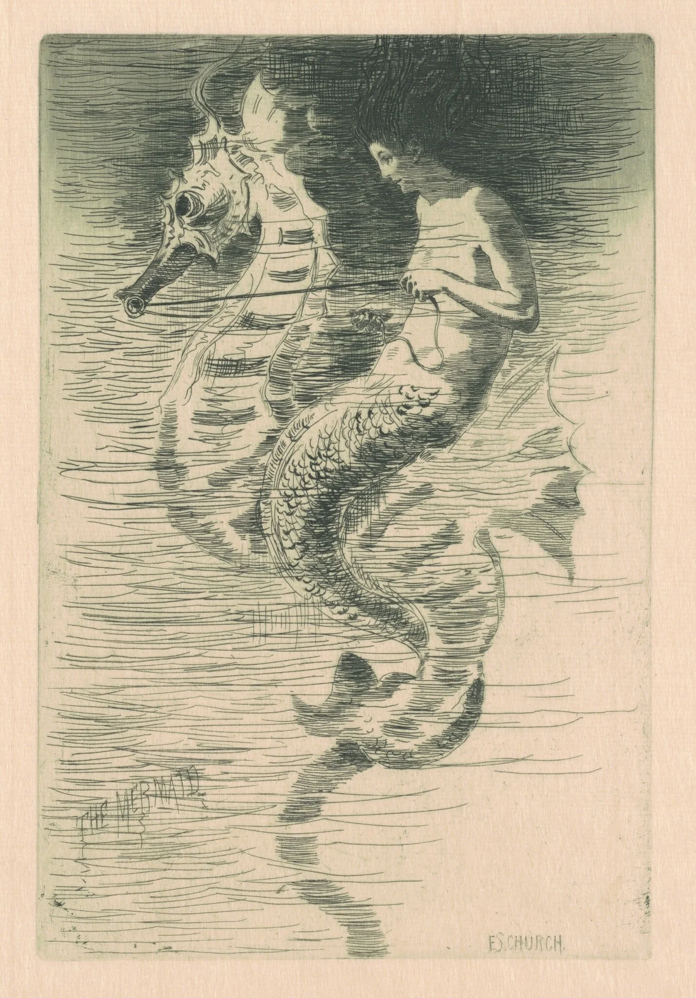 The Mermaid, by Frederic Stuart Church, ink, 1881
