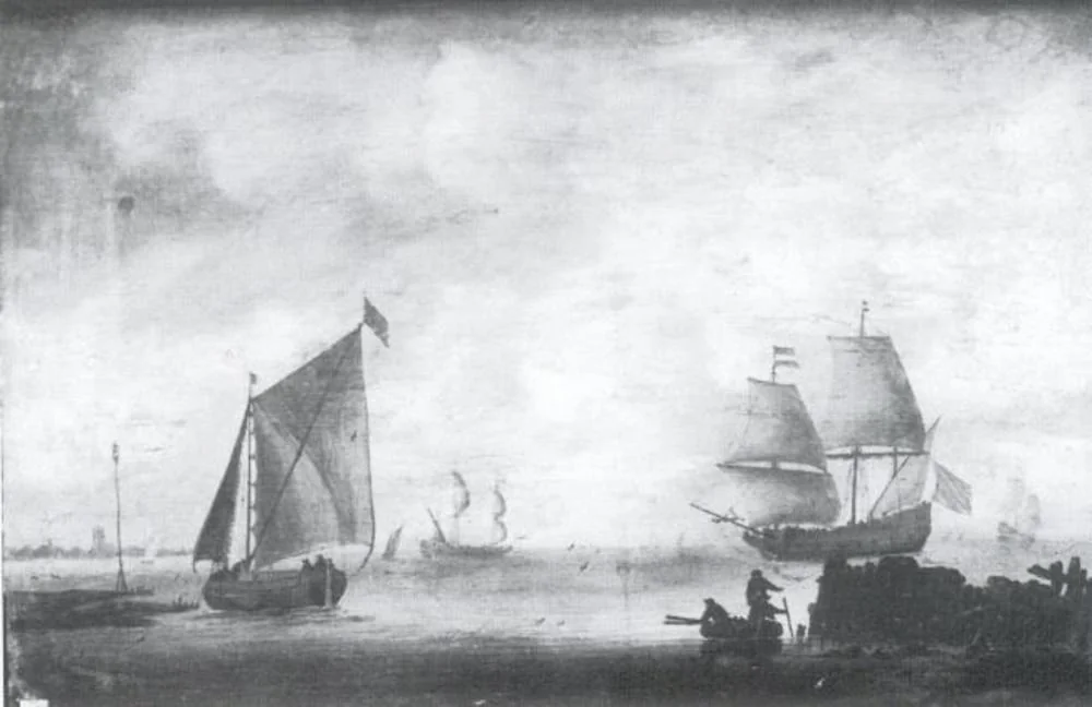 Sailing-ships in the Mouth of a River, by Willem van Diest, oil, 1644