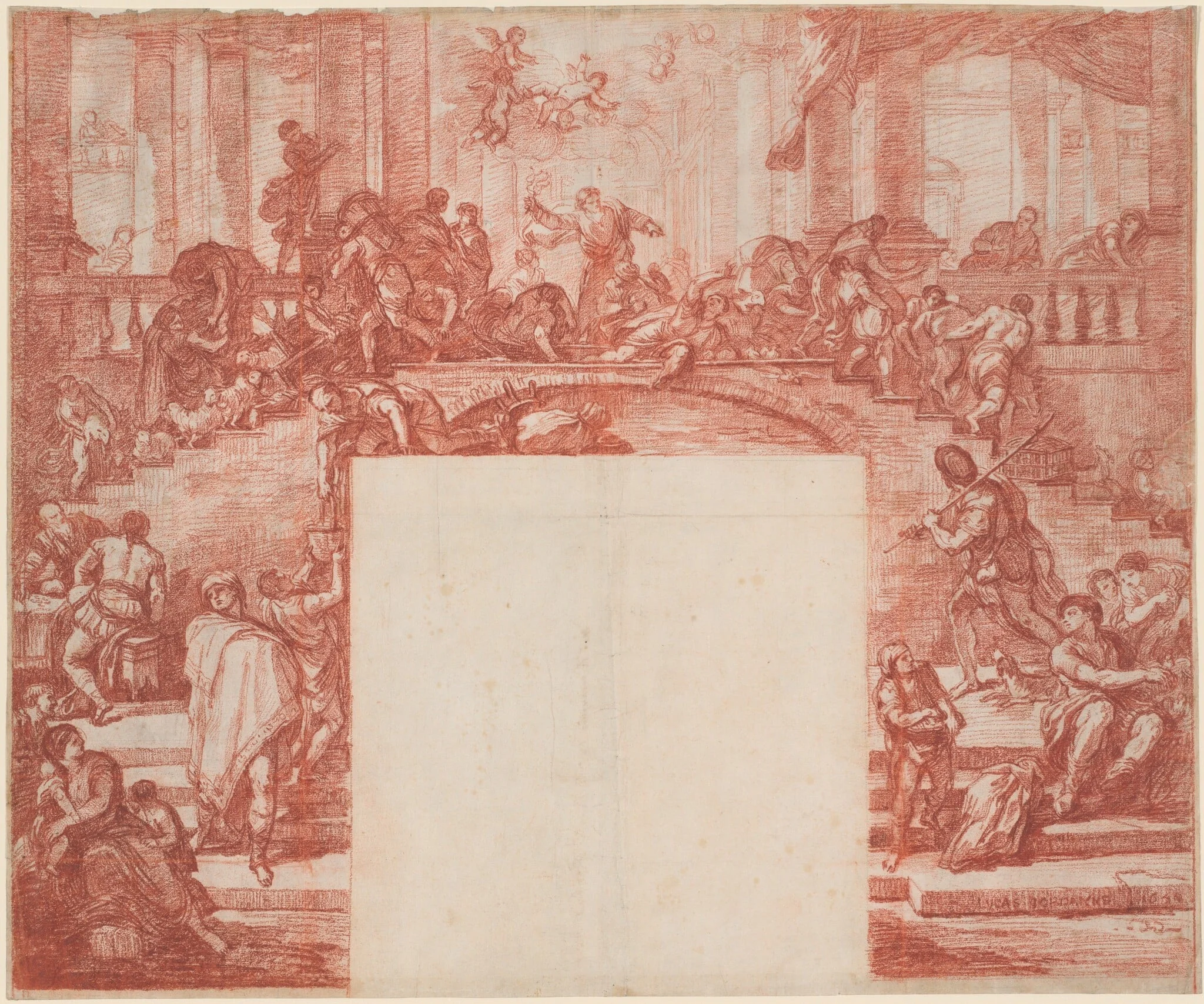 Christ Cleansing the Temple (after Luca Giordano), by Jean-Robert Ango, chalk, 1764