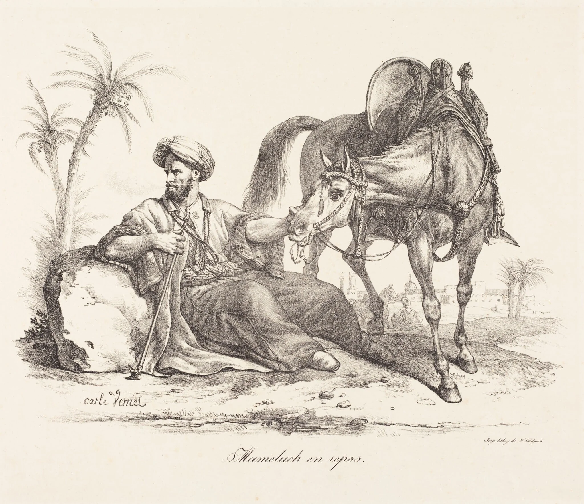 A Mameluck Resting, by Carle Vernet, ink, 1797
