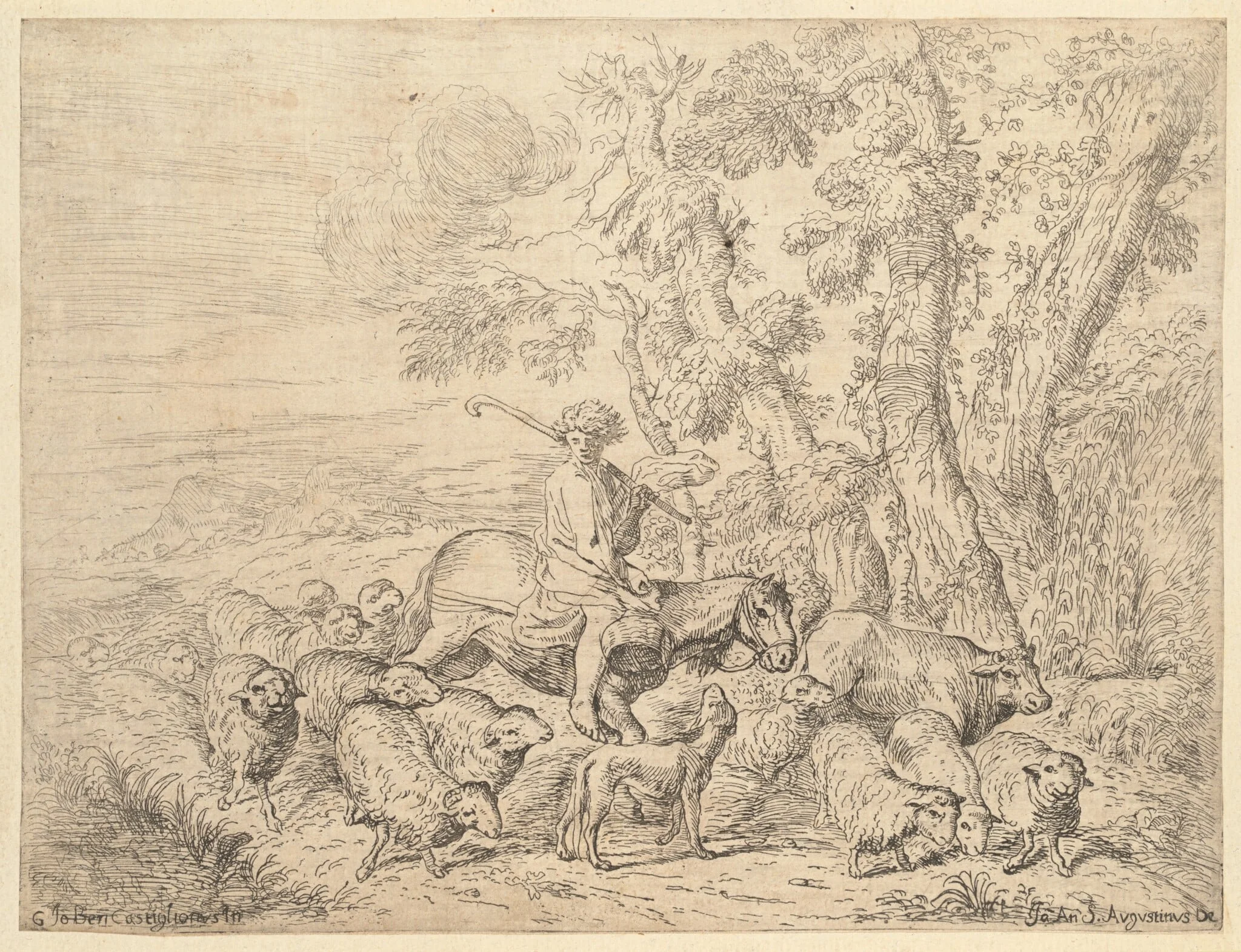 Shepherd on Horseback, by Italian 17th Century, ink, 1650