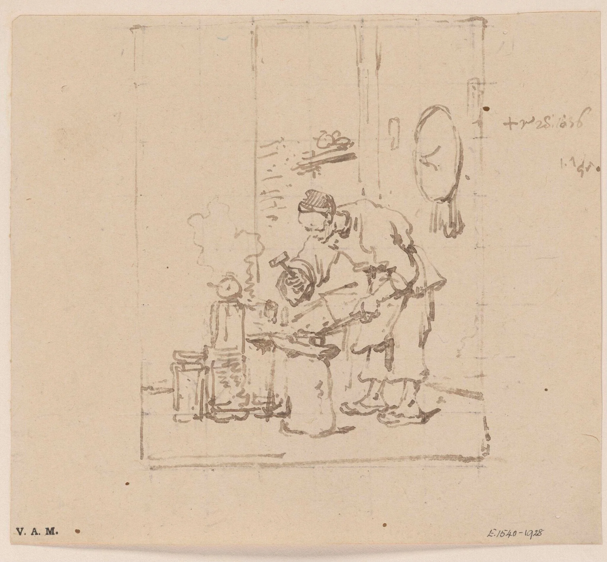 A Chinese blacksmith at work, by George Chinnery, 16