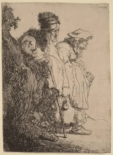 Beggar Man and Woman behind a Bank
