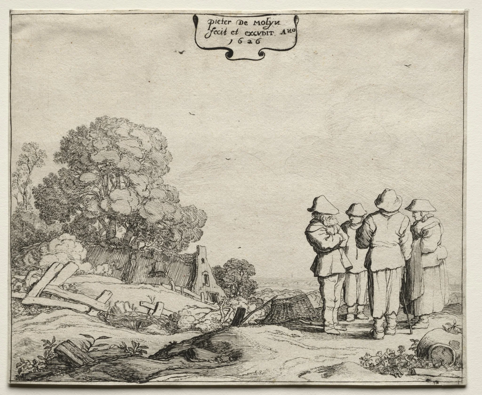 Landscape with Four Peasants Conversing, by Pieter de Molijn, 1626