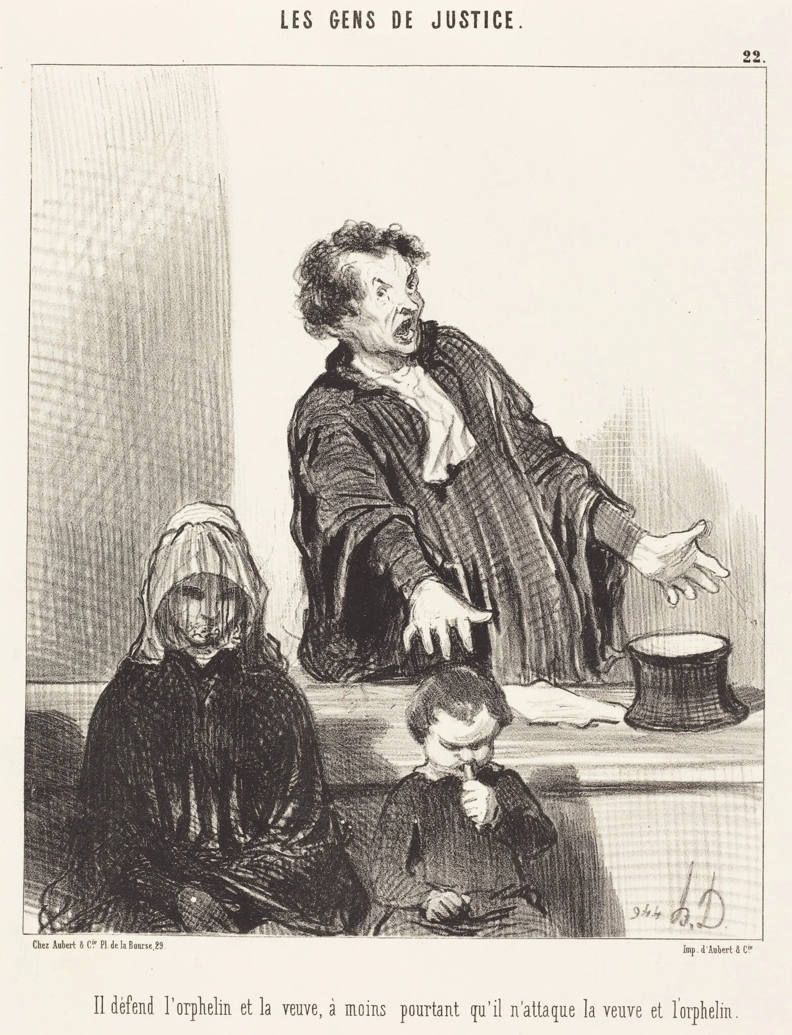 Il défend l'orphelin et la veuve, a moins..., by Honoré Daumier, ink, 1846