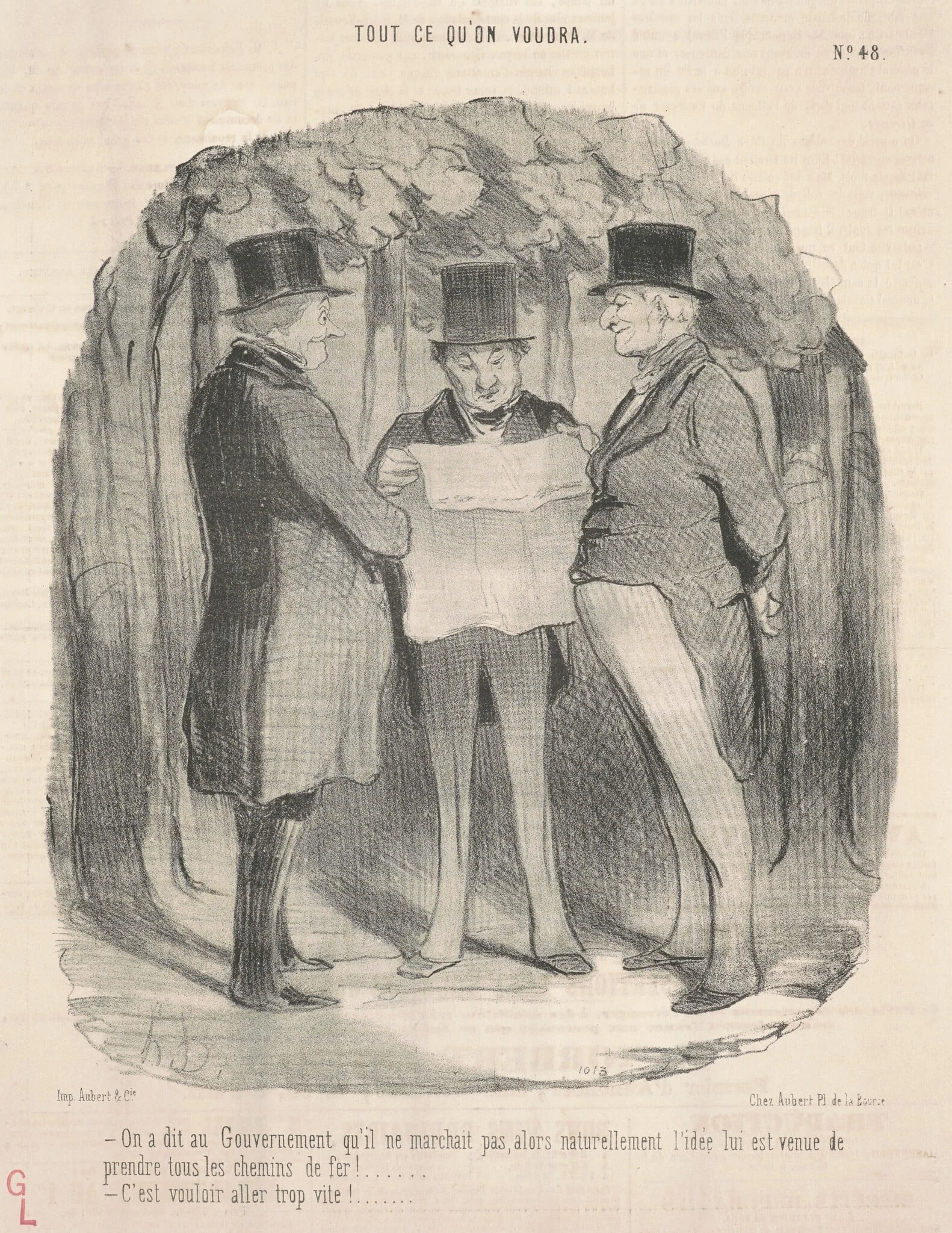 On a dit au gouvernement qu'il ne marchait pas ..., by Honoré Daumier, ink, 1848