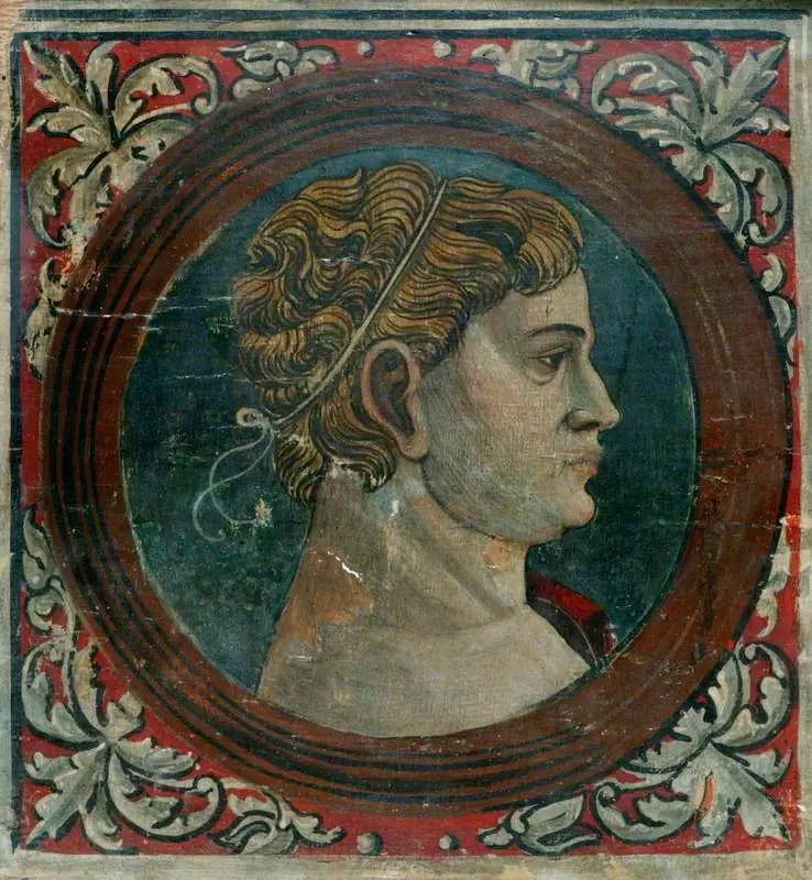 Profile Bust of a Roman Emperor Facing Right  (one of 29 painted panels from a frieze)
