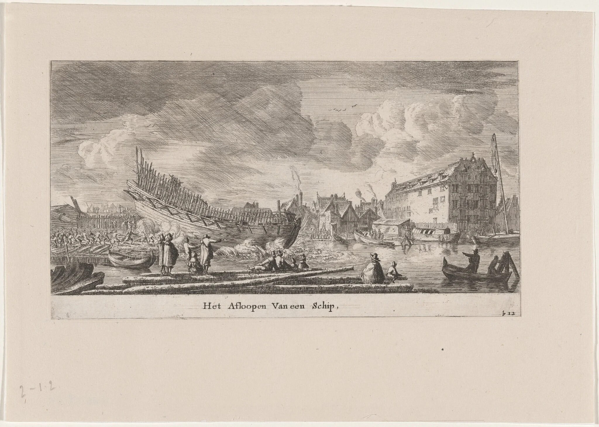 The Launch of a Ship, by Nooms, called Zeeman, Reinier, ink, 1653