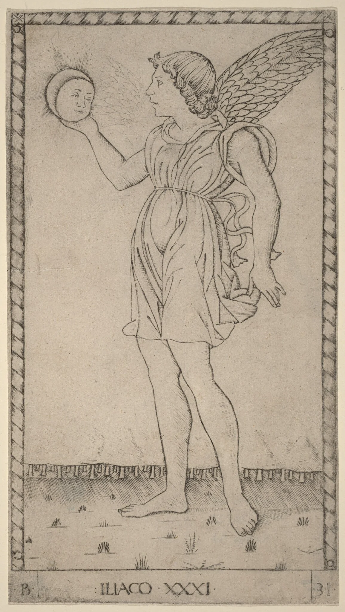 Iliaco (Genius of the Sun), by Master of the E-Series Tarocchi, ink, 1465