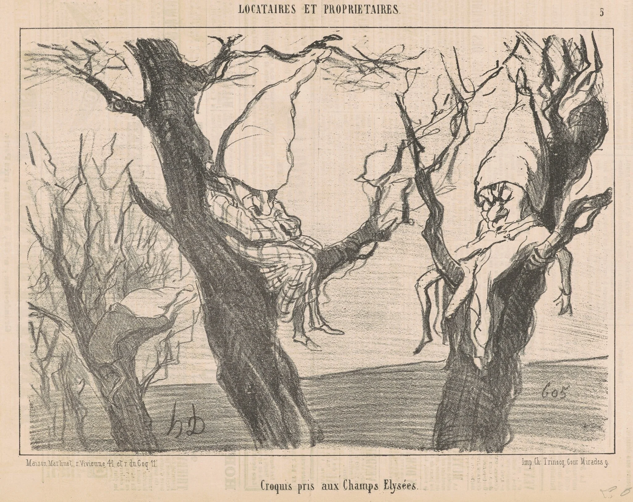 Croquis pris aux Champs Elysées, by Honoré Daumier, ink, 1854