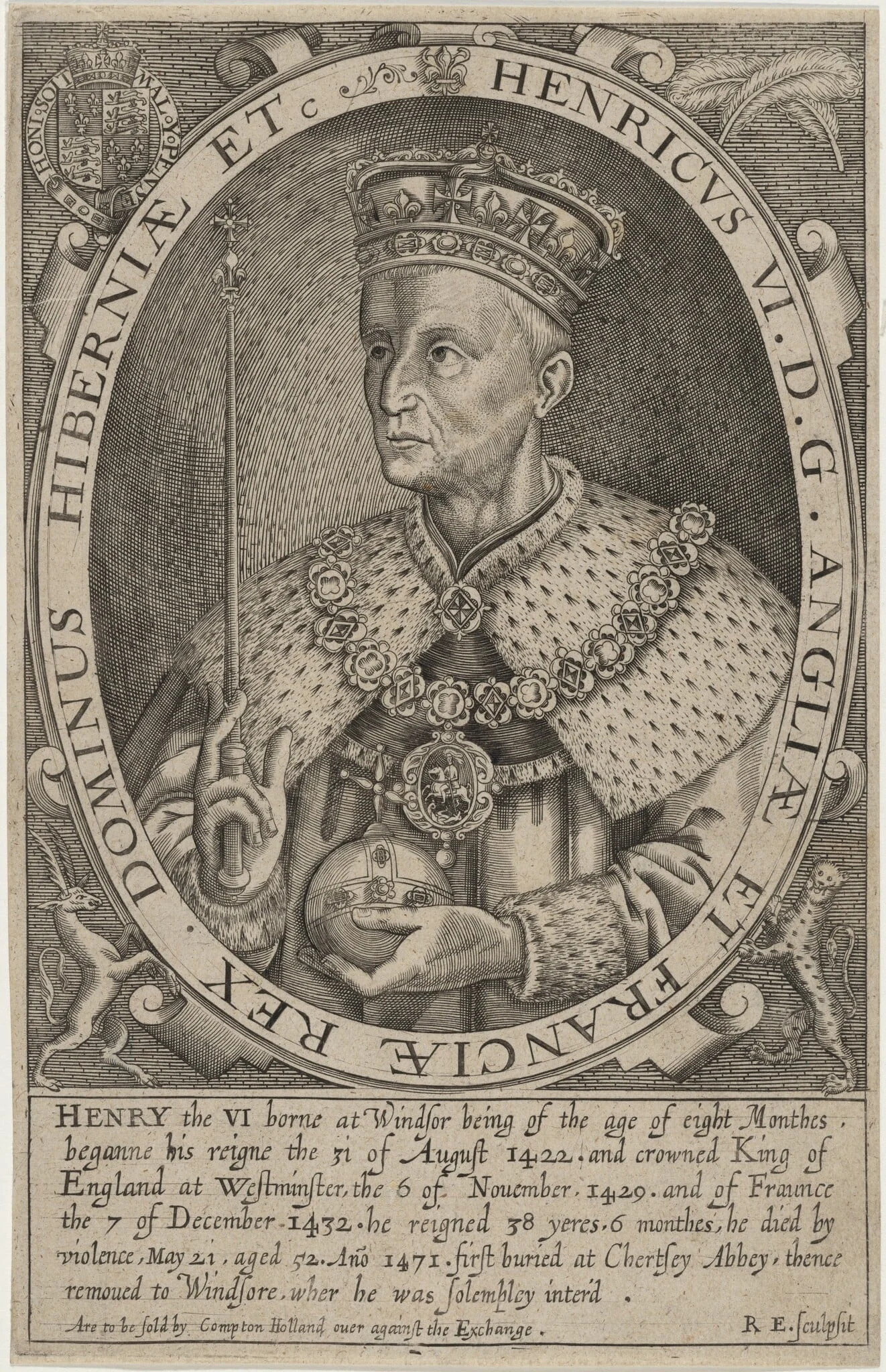 Henry VI of England, by Renold Elstrack, ink, 1598