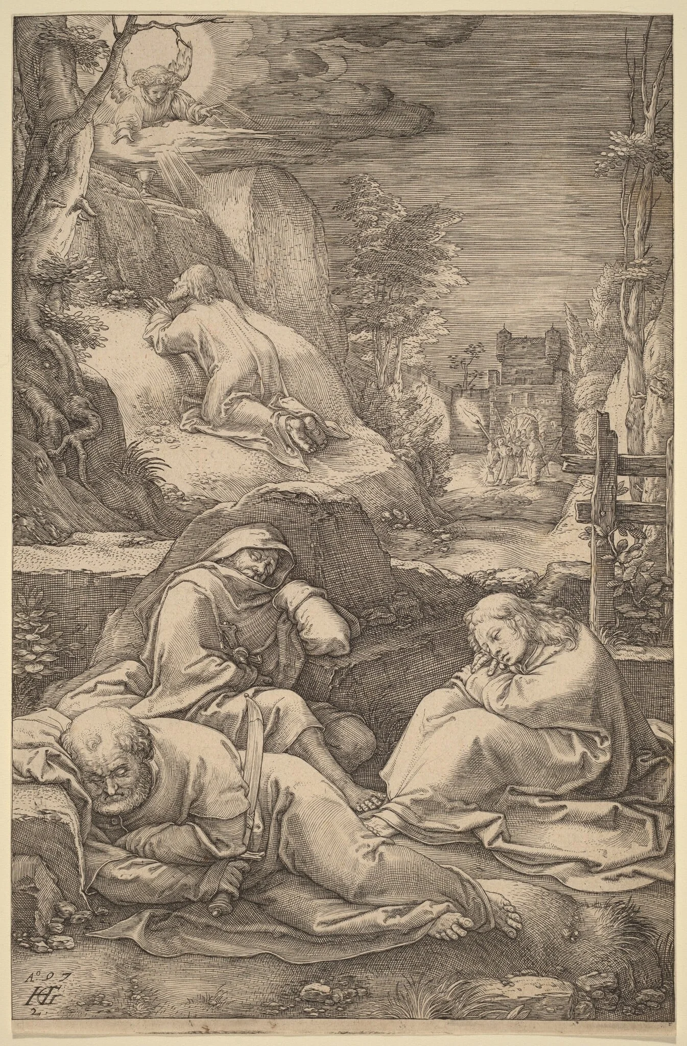 Christ on the Mount of Olives, by Hendrik Goltzius, ink, 1597