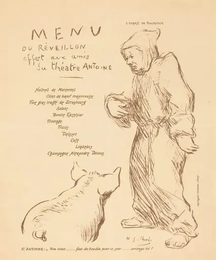 Menu du réveillon offert aux amis du Théâtre Antoine