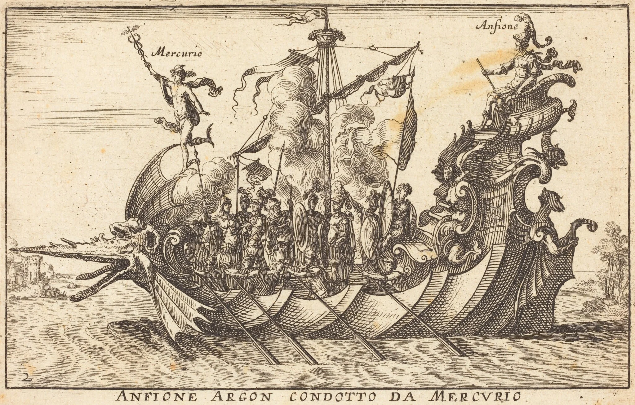 Anfione Argon condotto da Mercurio, by Balthasar Moncornet, ink, 1634