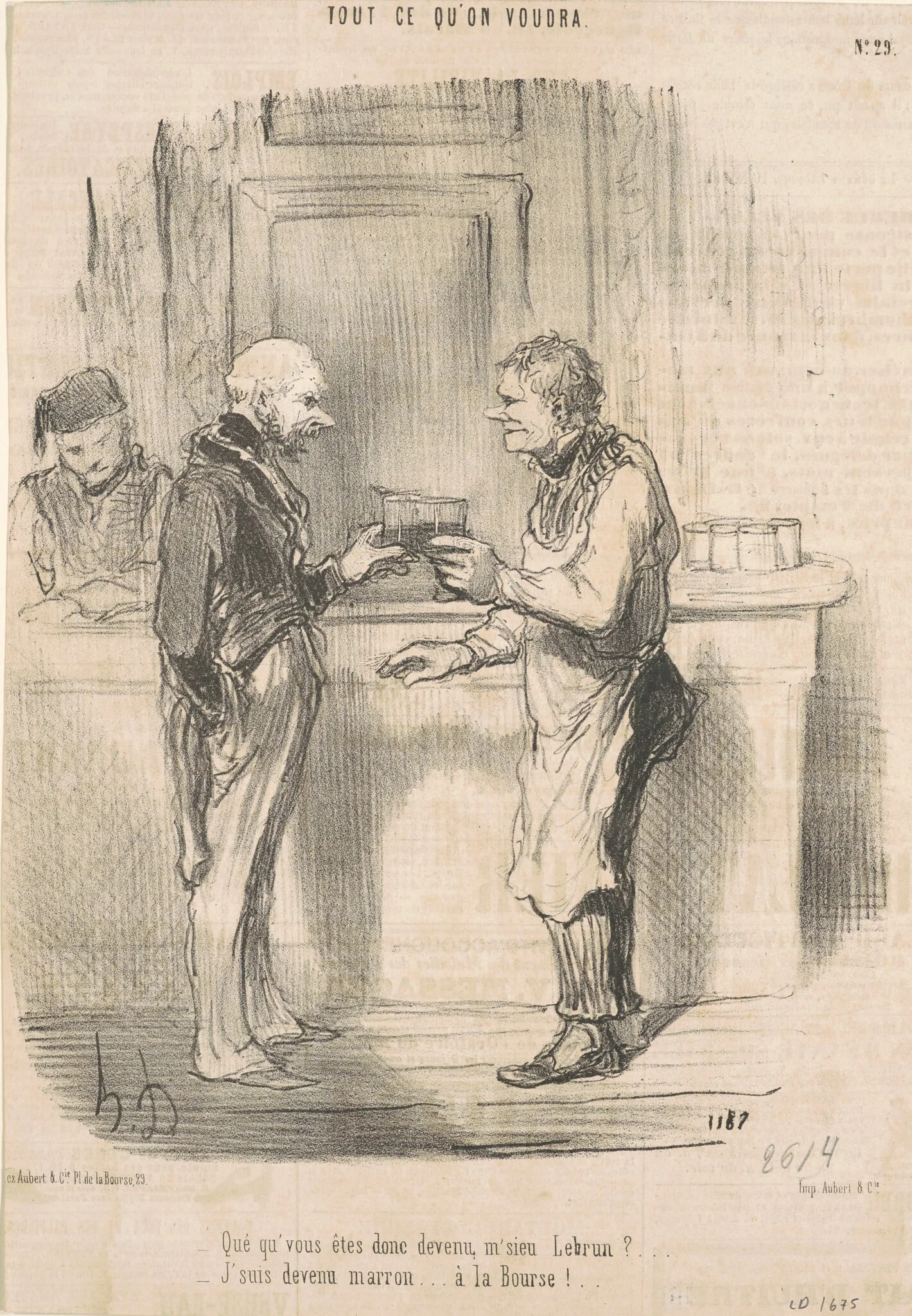 Qué qu'vous êtes ... devenu, m'sieu Lebrun? ..., by Honoré Daumier, ink, 1848