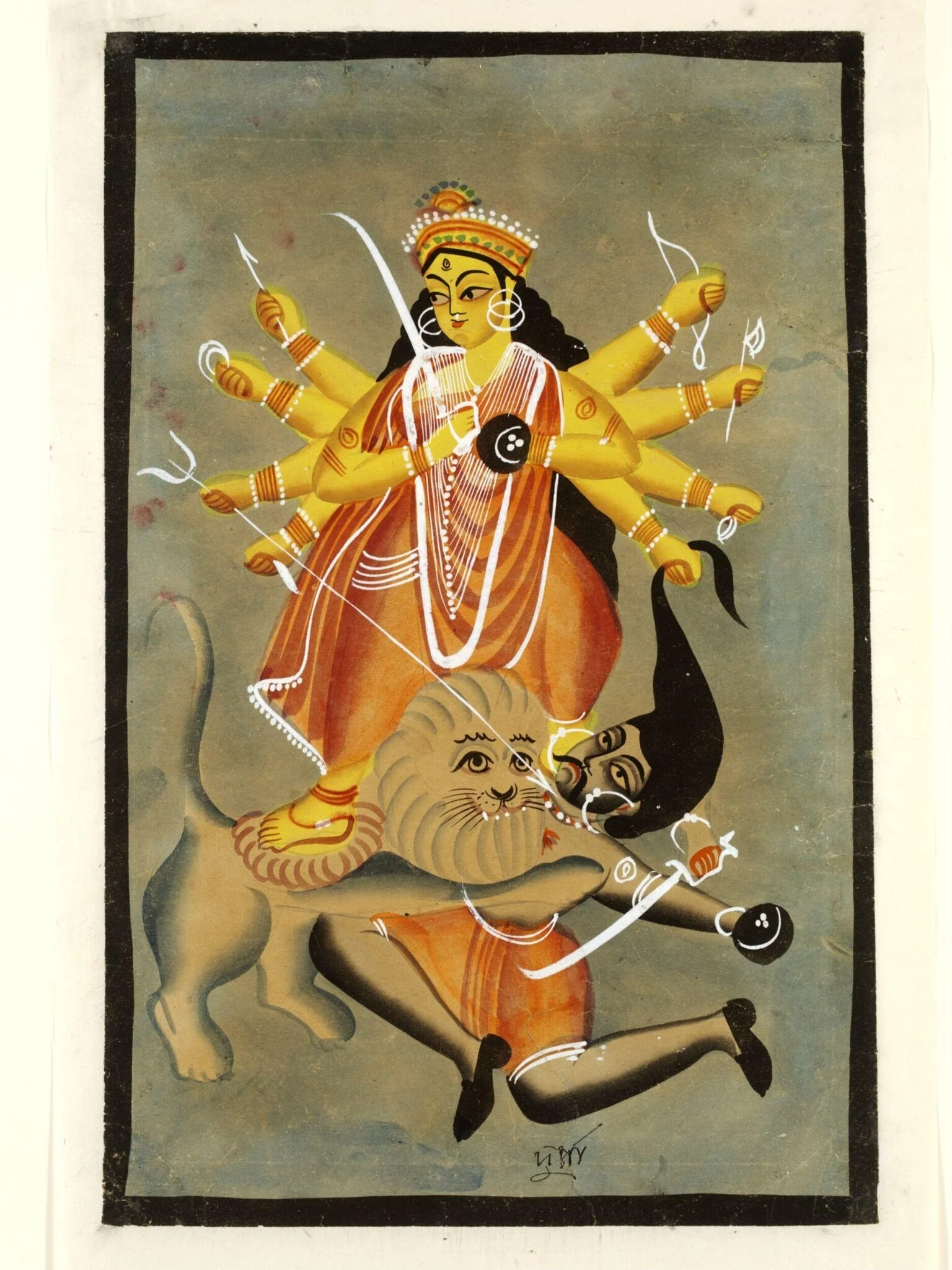 Durga and Mahishasura, by Unknown, paint, 1885
