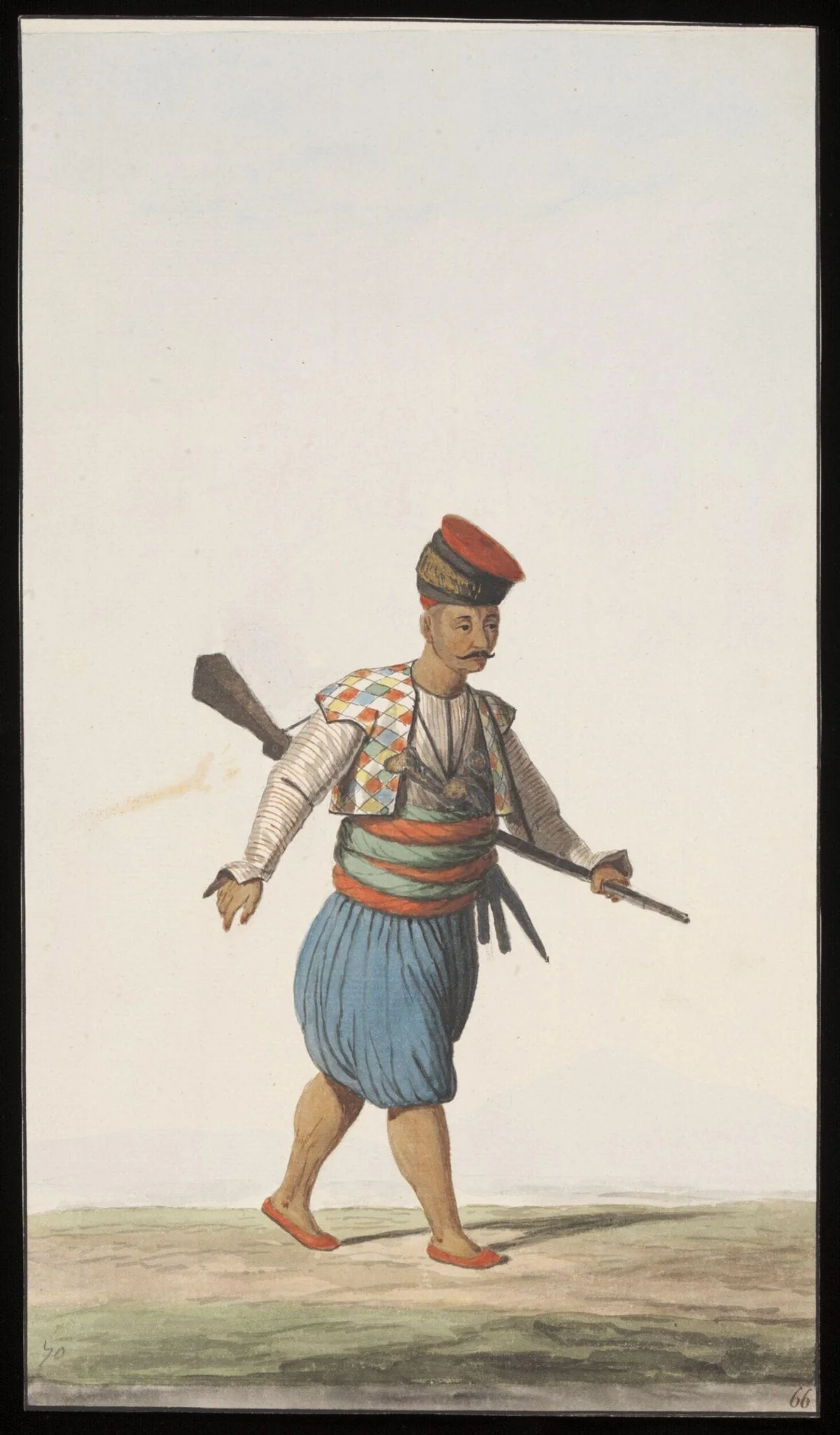 A heavily-armed man, by Anonymous Greek artist, watercolor, 1809